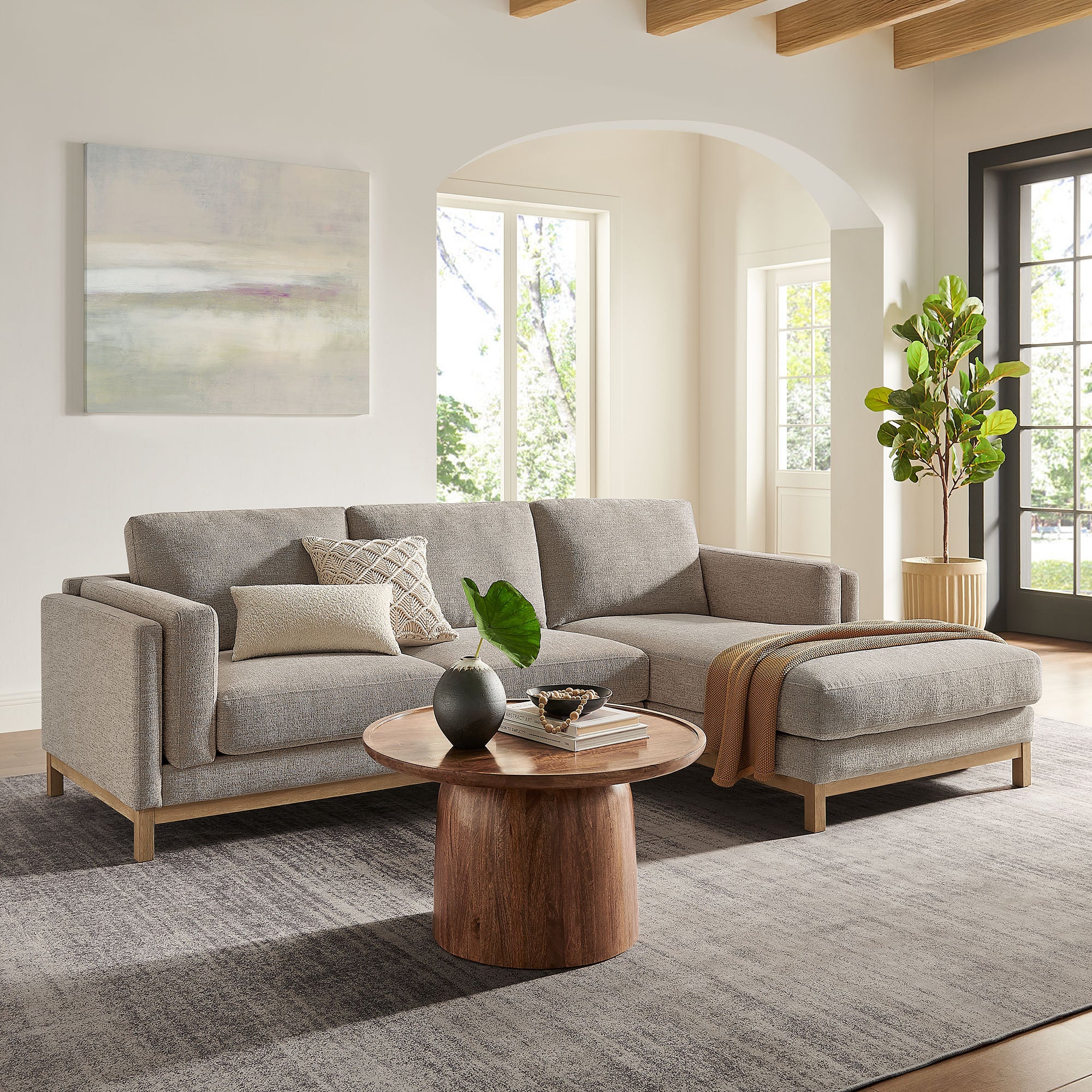 Roscoe Right-Facing Fabric Sectional Sofa with Chaise, Pewter