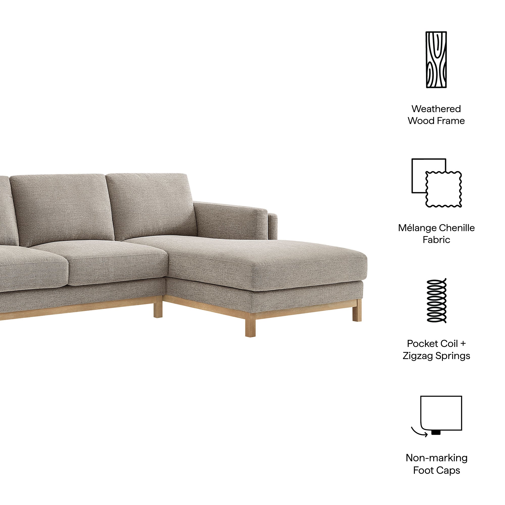 Roscoe Right-Facing Fabric Sectional Sofa with Chaise, Pewter