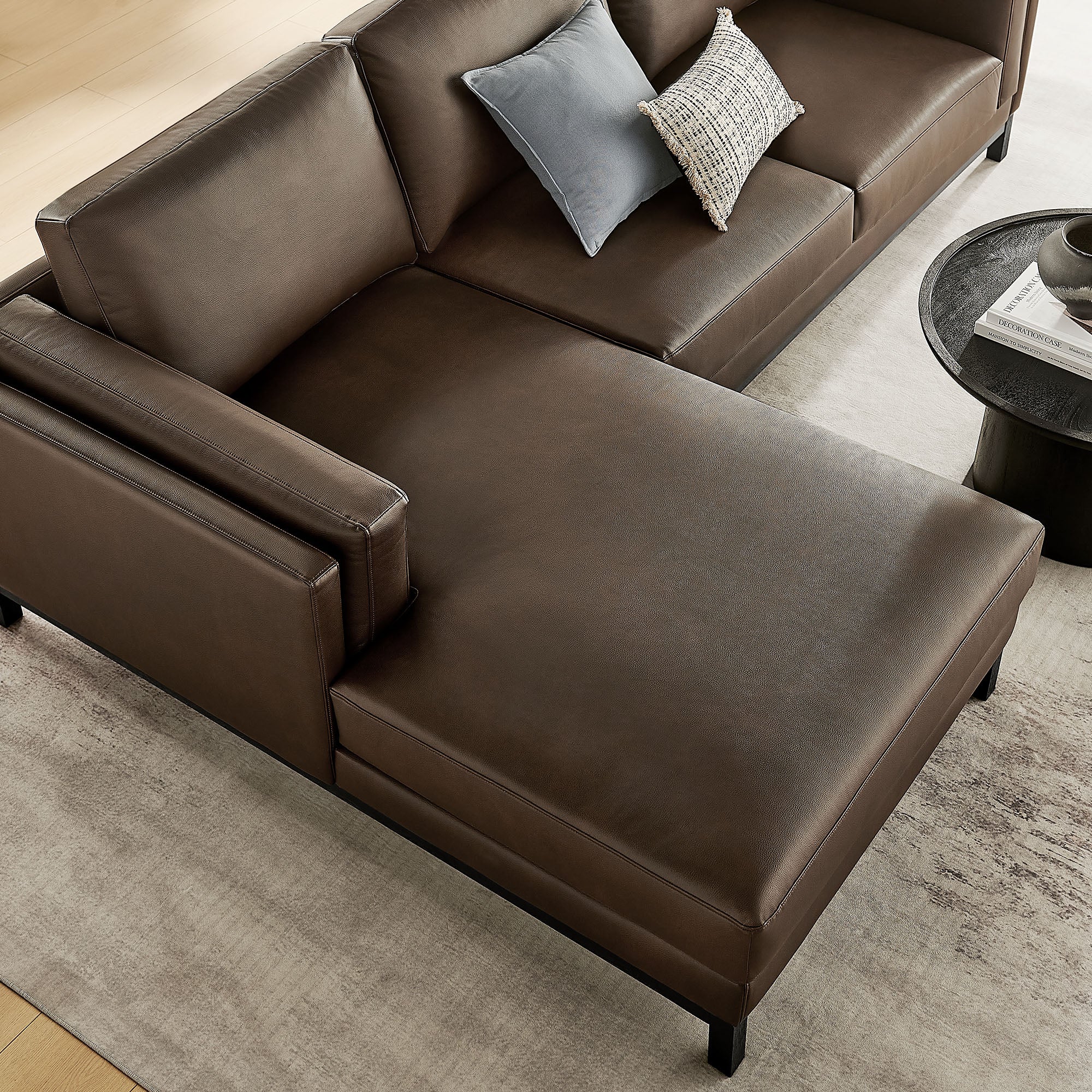 Roscoe Left-Facing Vegan Leather Sectional Sofa with Chaise, Espresso