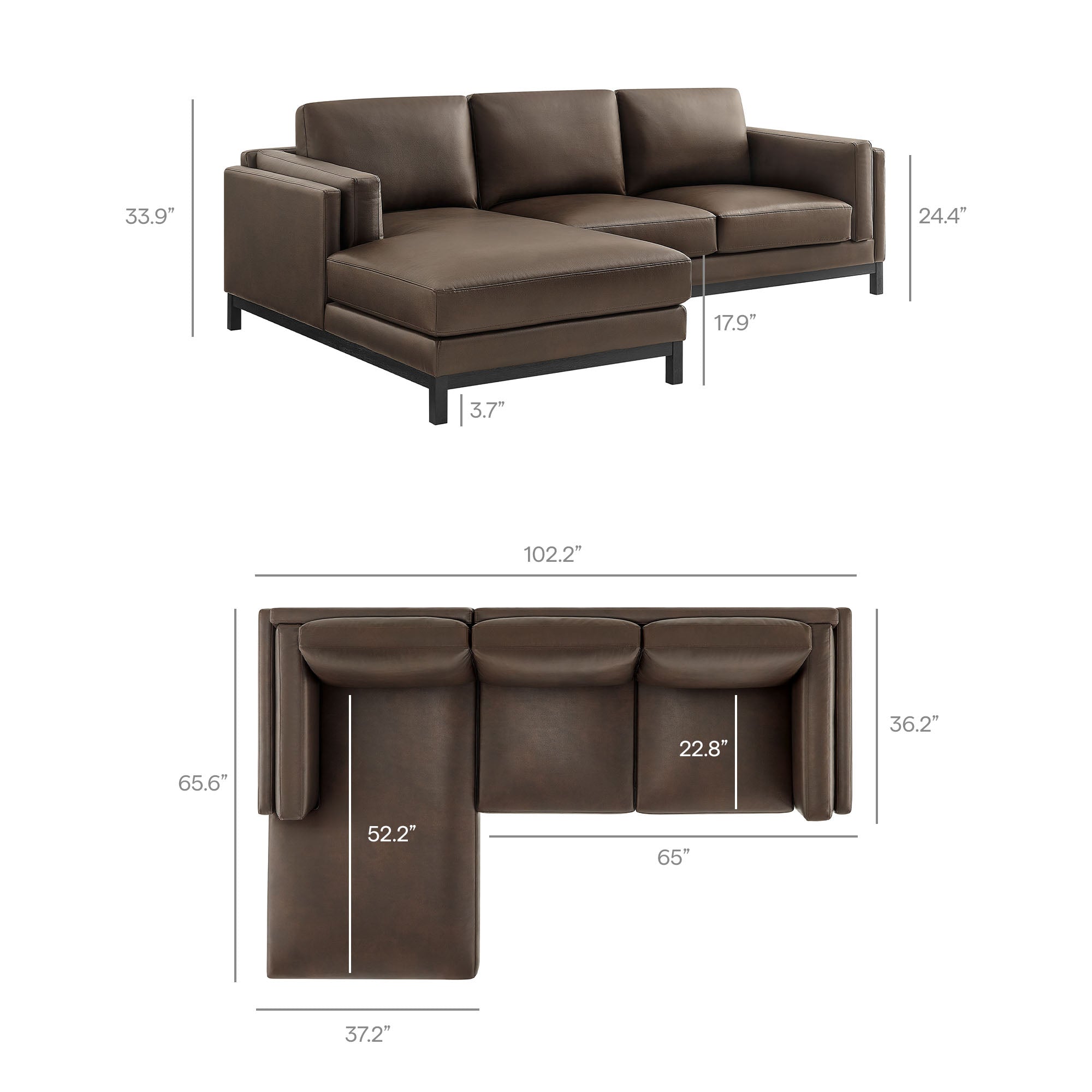 Roscoe Left-Facing Vegan Leather Sectional Sofa with Chaise, Espresso