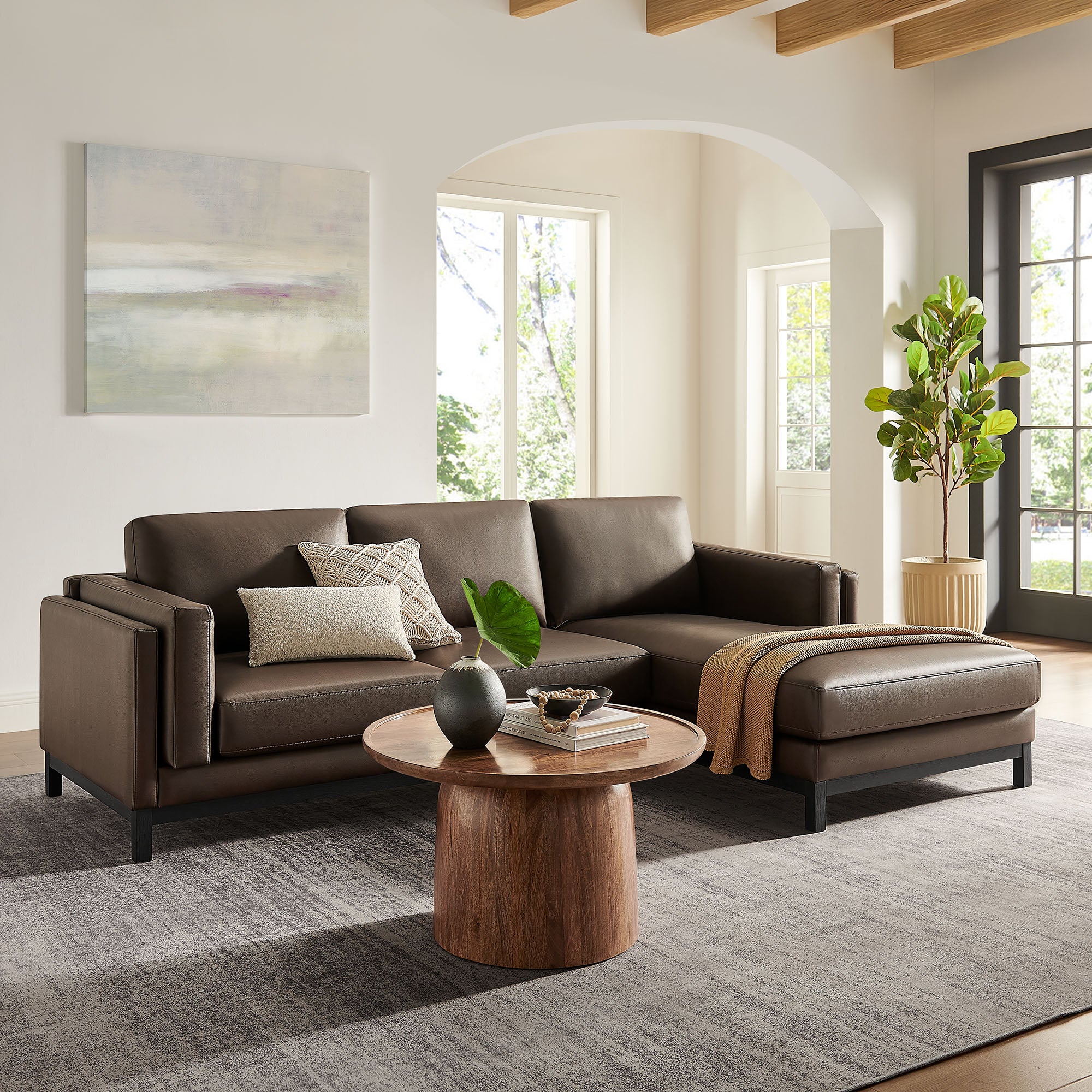 Roscoe Right-Facing Vegan Leather Sectional Sofa with Chaise, Espresso
