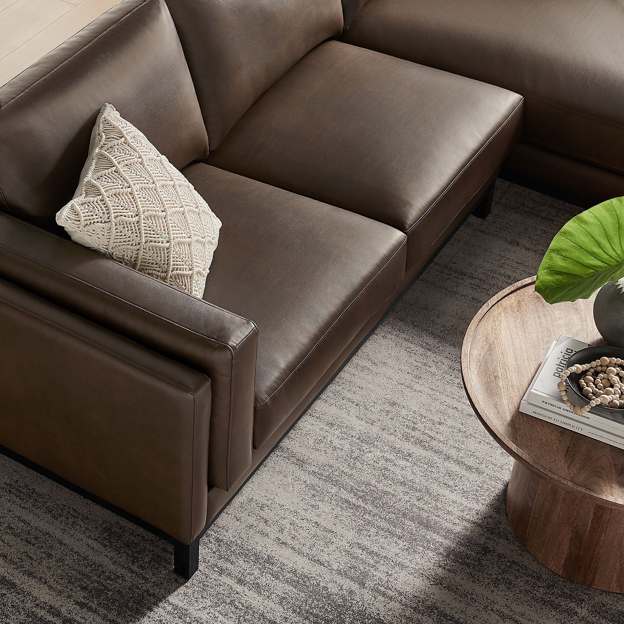 Roscoe Right-Facing Vegan Leather Sectional Sofa with Chaise, Espresso