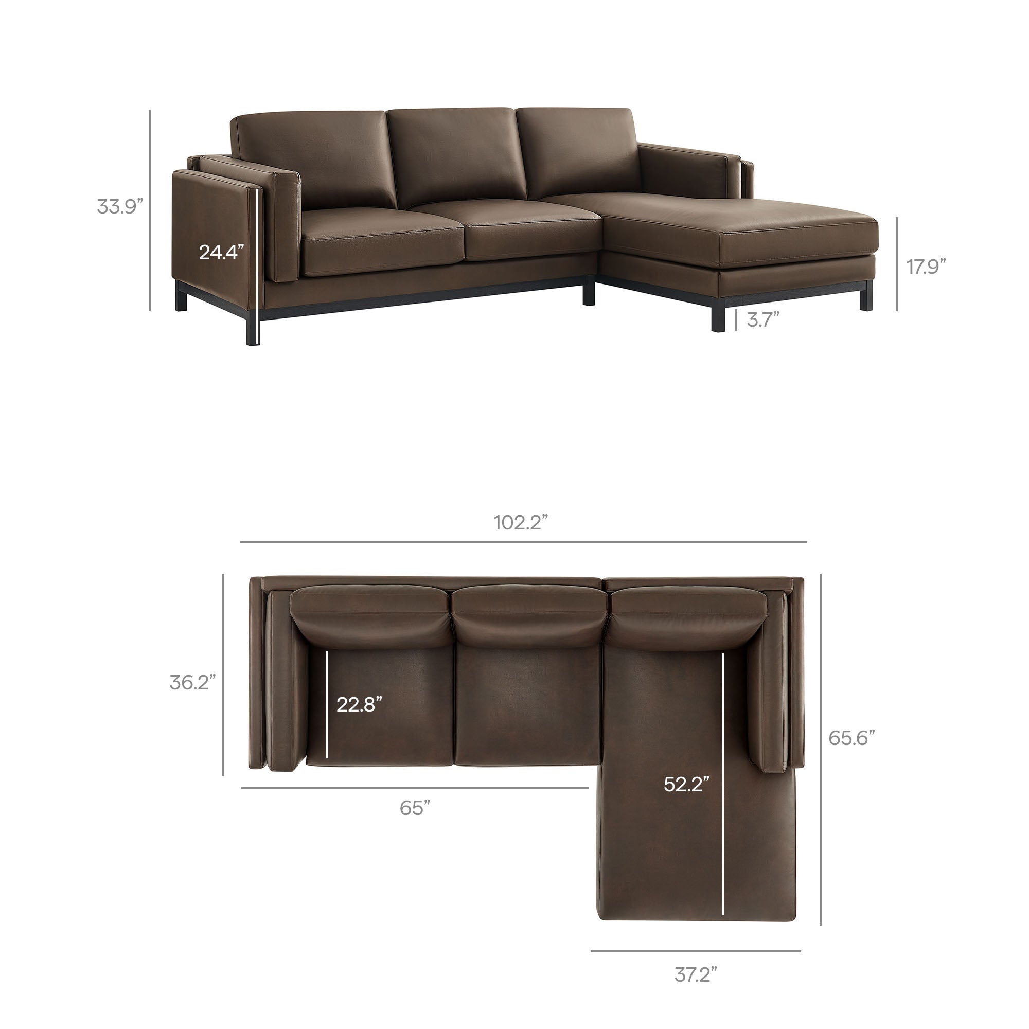 Roscoe Right-Facing Vegan Leather Sectional Sofa with Chaise, Espresso
