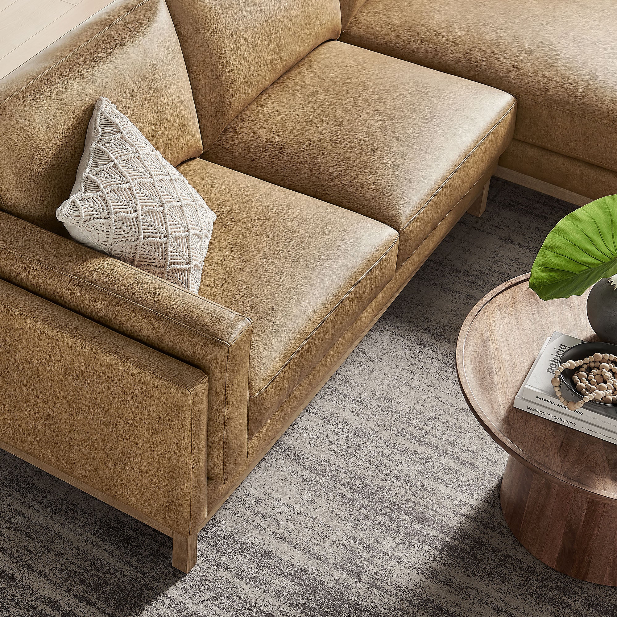Roscoe Right-Facing Vegan Leather Sectional Sofa with Chaise, Toast
