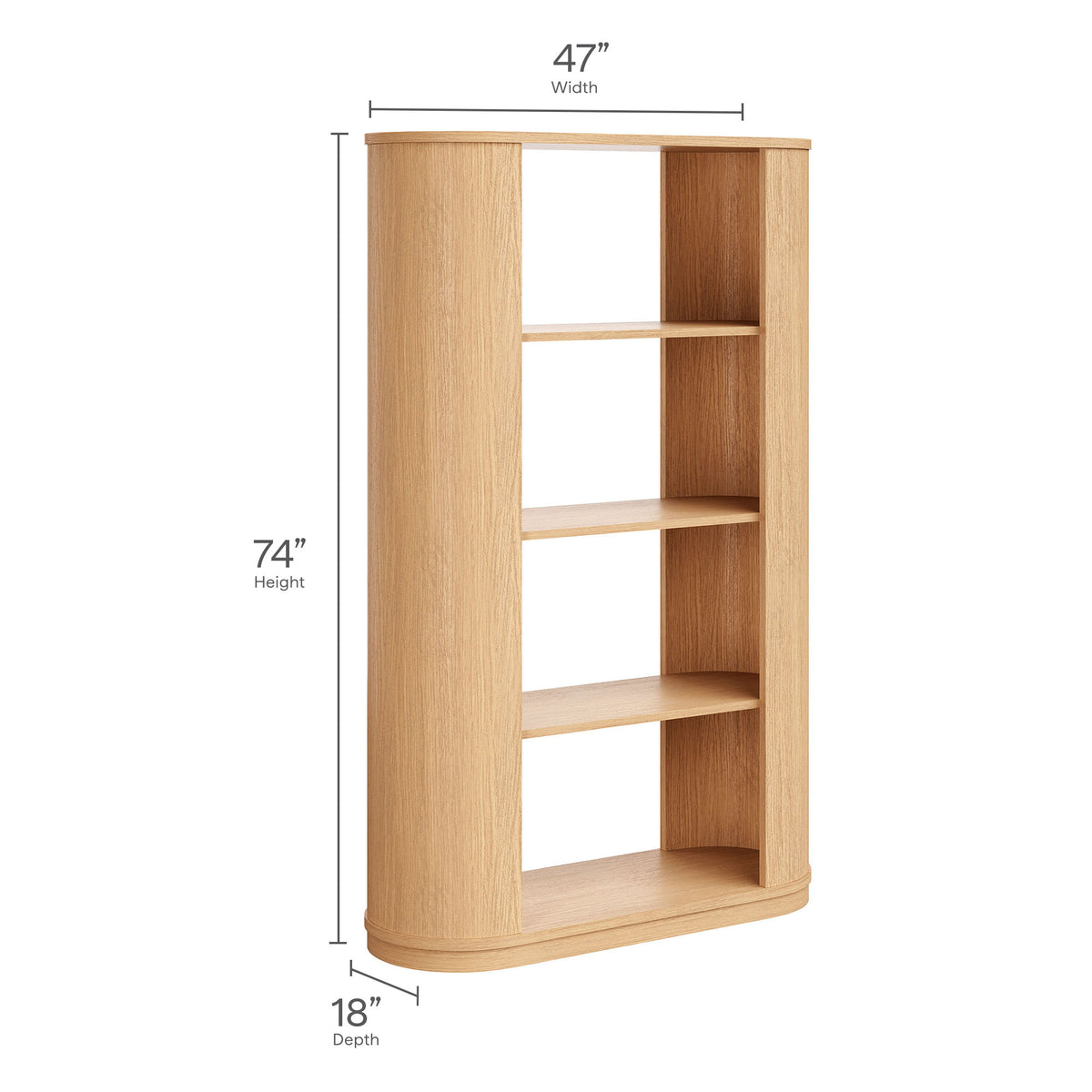 Aspect 74 Inch Curved 4 Tier Bookshelf, Natural