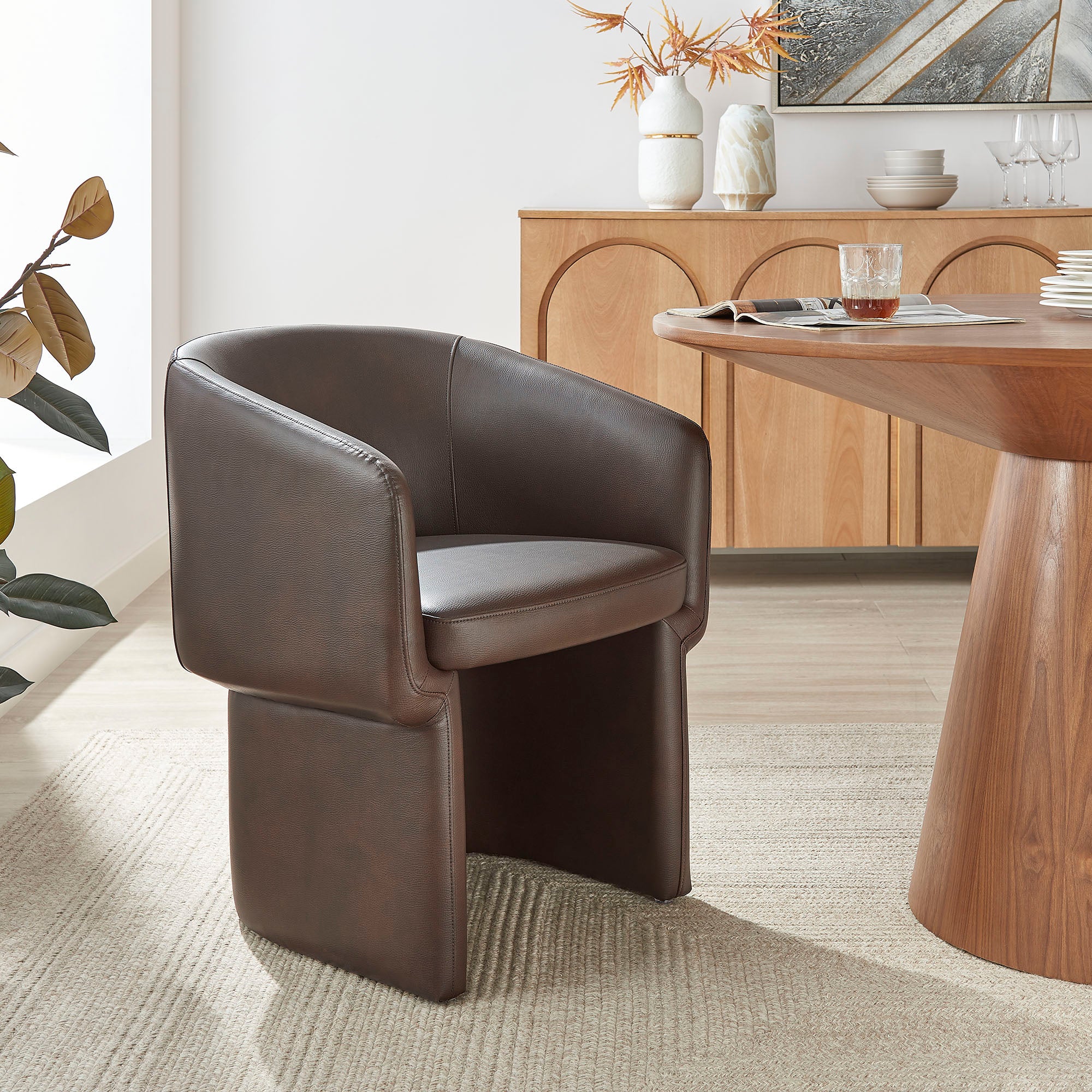 Verity Barrel Back Vegan Leather Dining Chair, Espresso