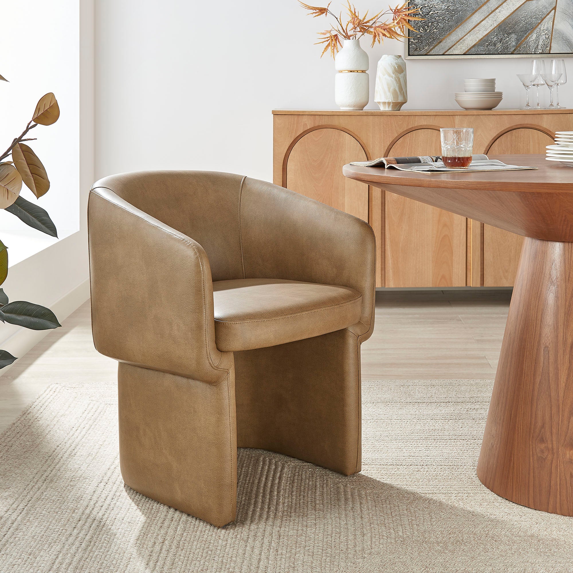 Verity Barrel Back Vegan Leather Dining Chair, Toast