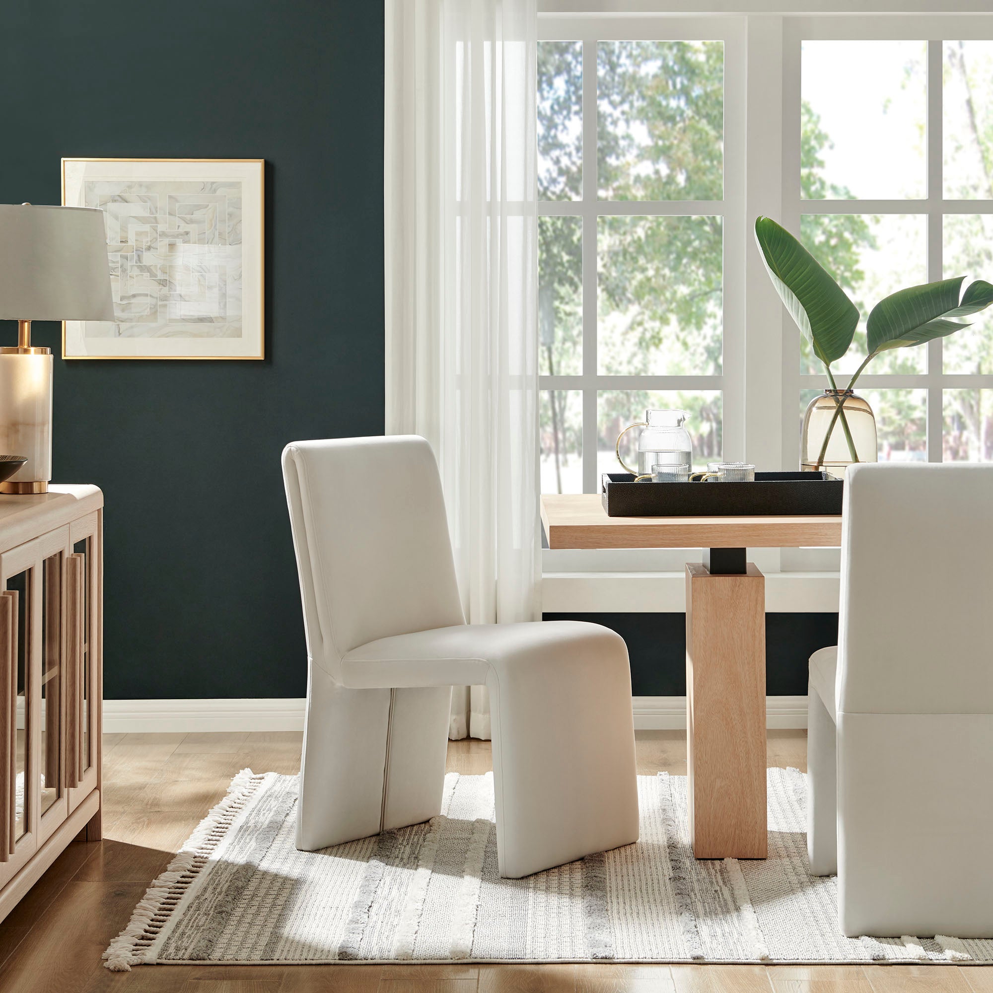 Emory Upholstered Performance Velvet Dining Side Chair, Alabaster