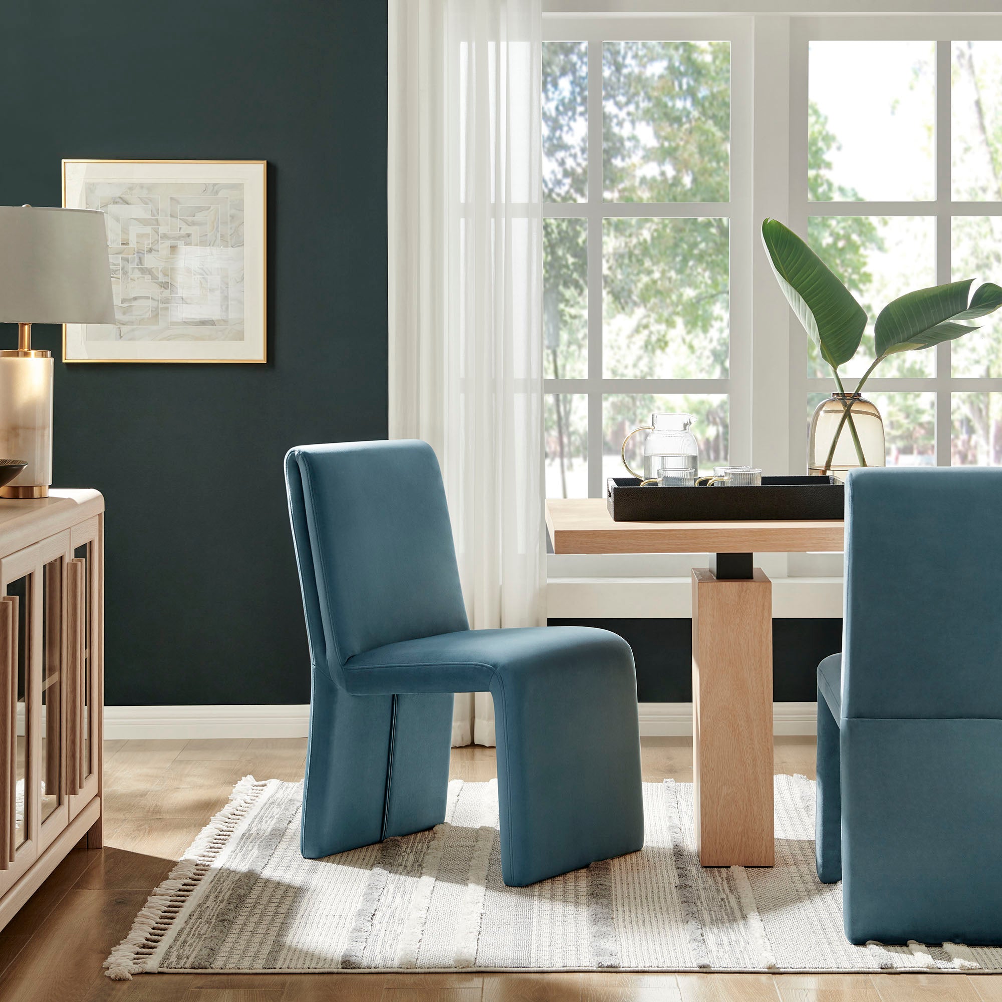 Emory Upholstered Performance Velvet Dining Side Chair, Cadet Blue
