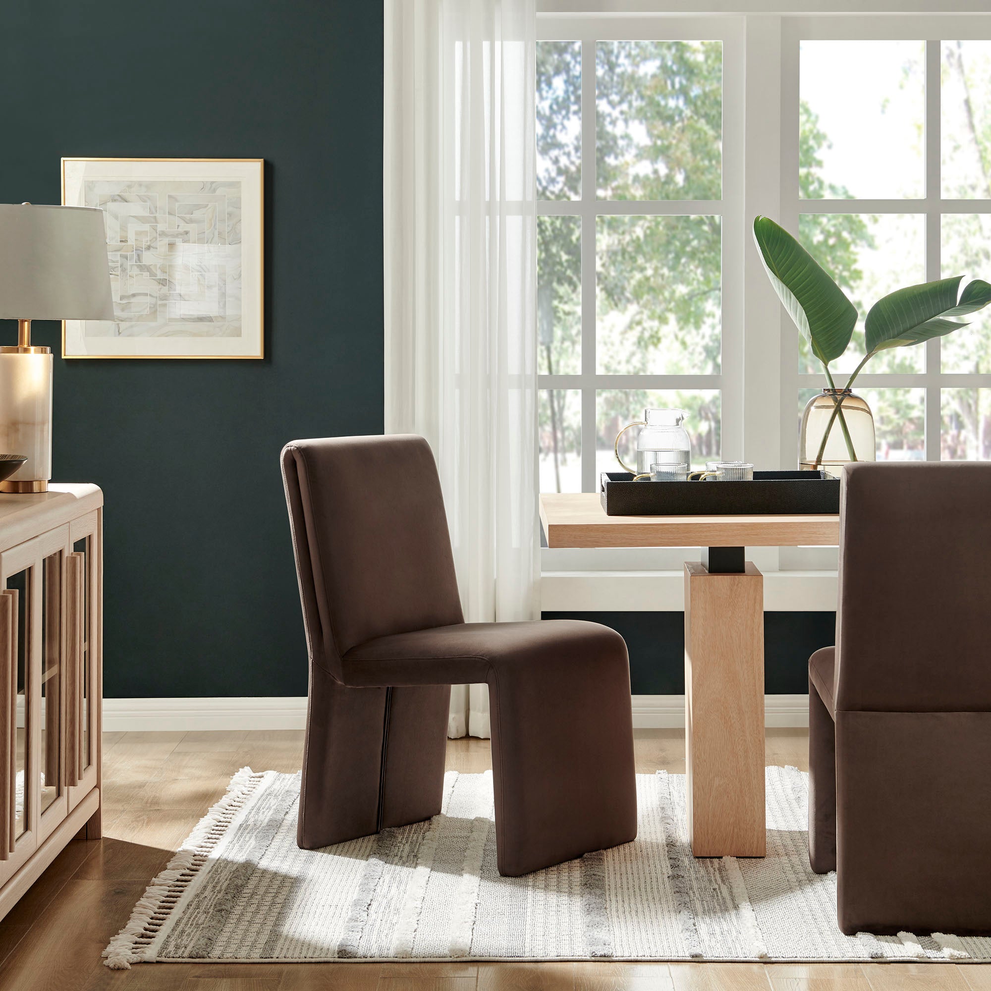 Emory Upholstered Performance Velvet Dining Side Chair, Chocolate