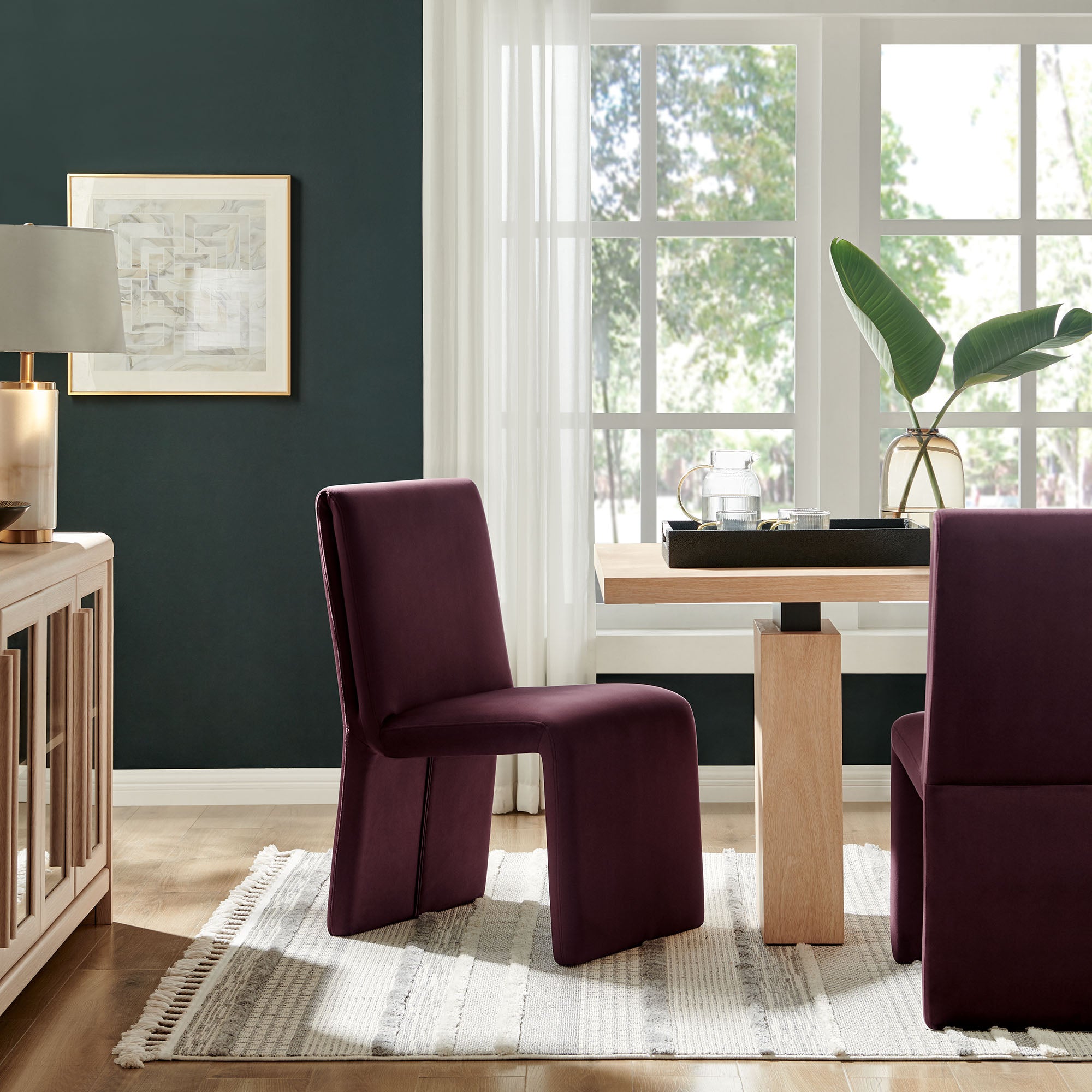 Emory Upholstered Performance Velvet Dining Side Chair, Mulberry