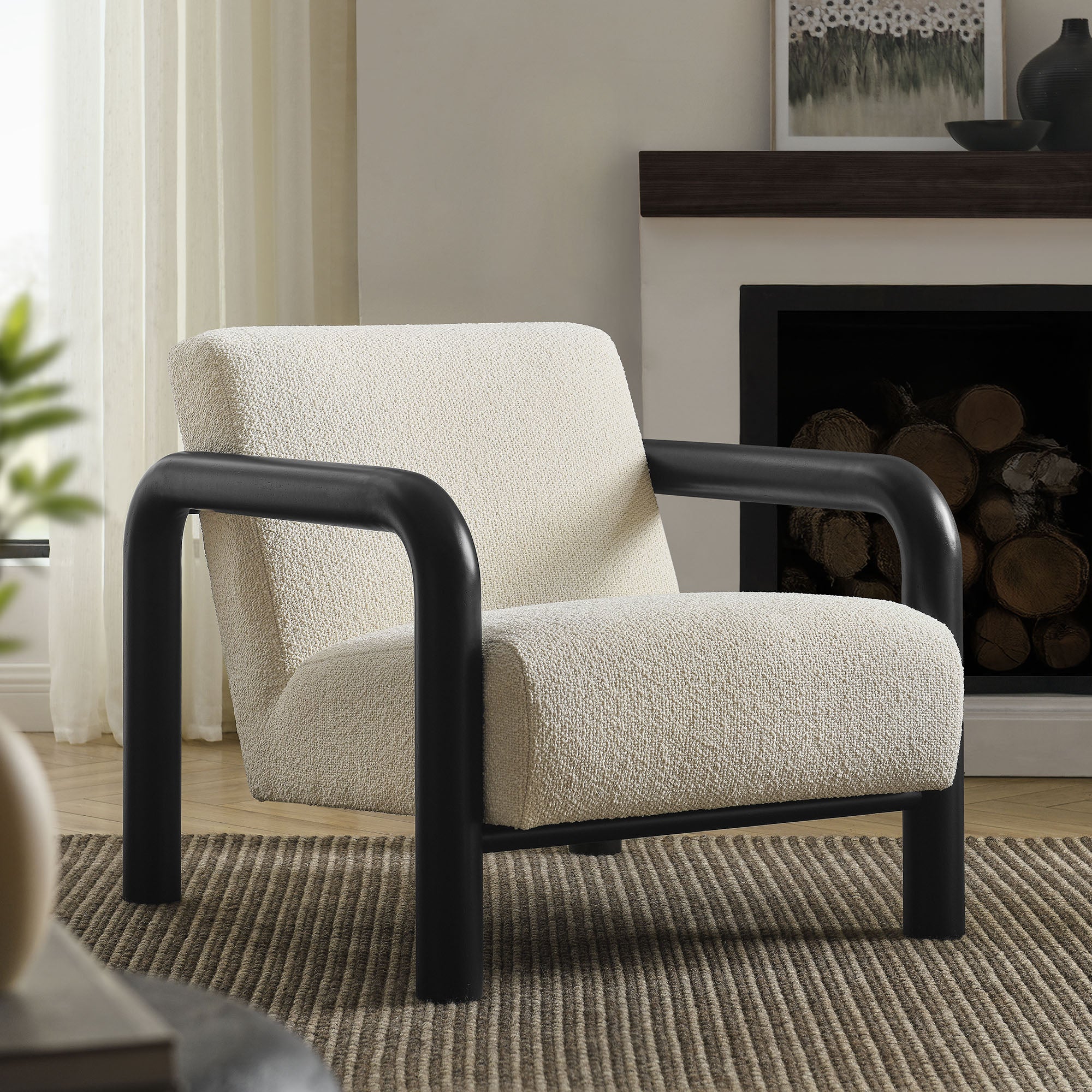 Sereno Boucle Accent Chair, Cream Black