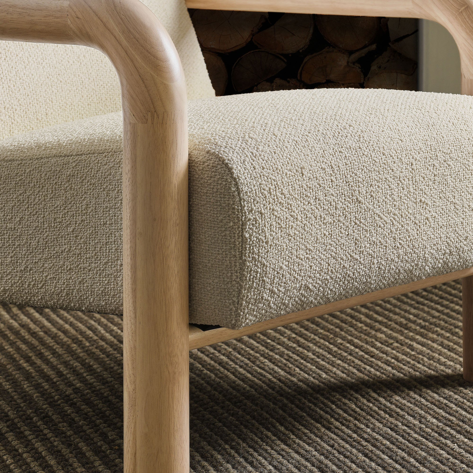 Sereno Boucle Accent Chair, Cream Oak