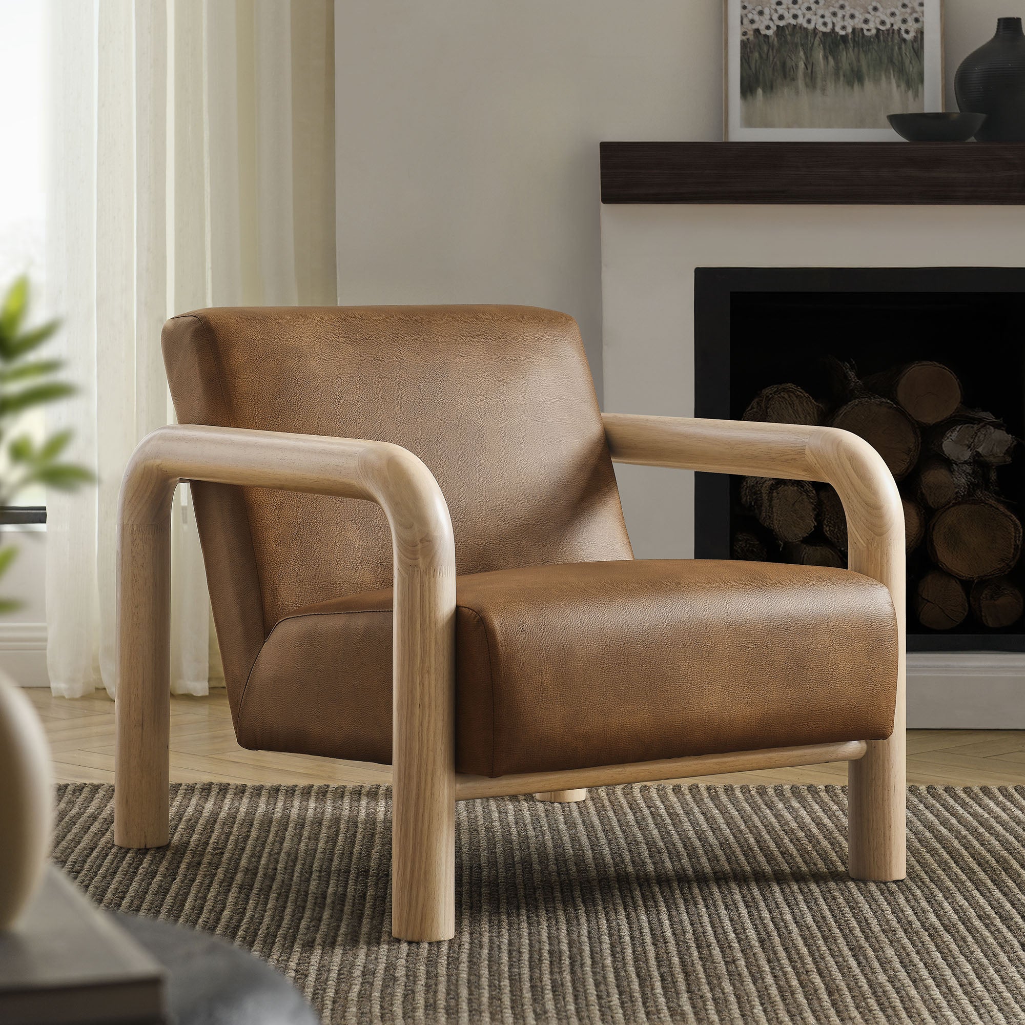 Sereno Vegan Leather Accent Chair, Canyon Oak