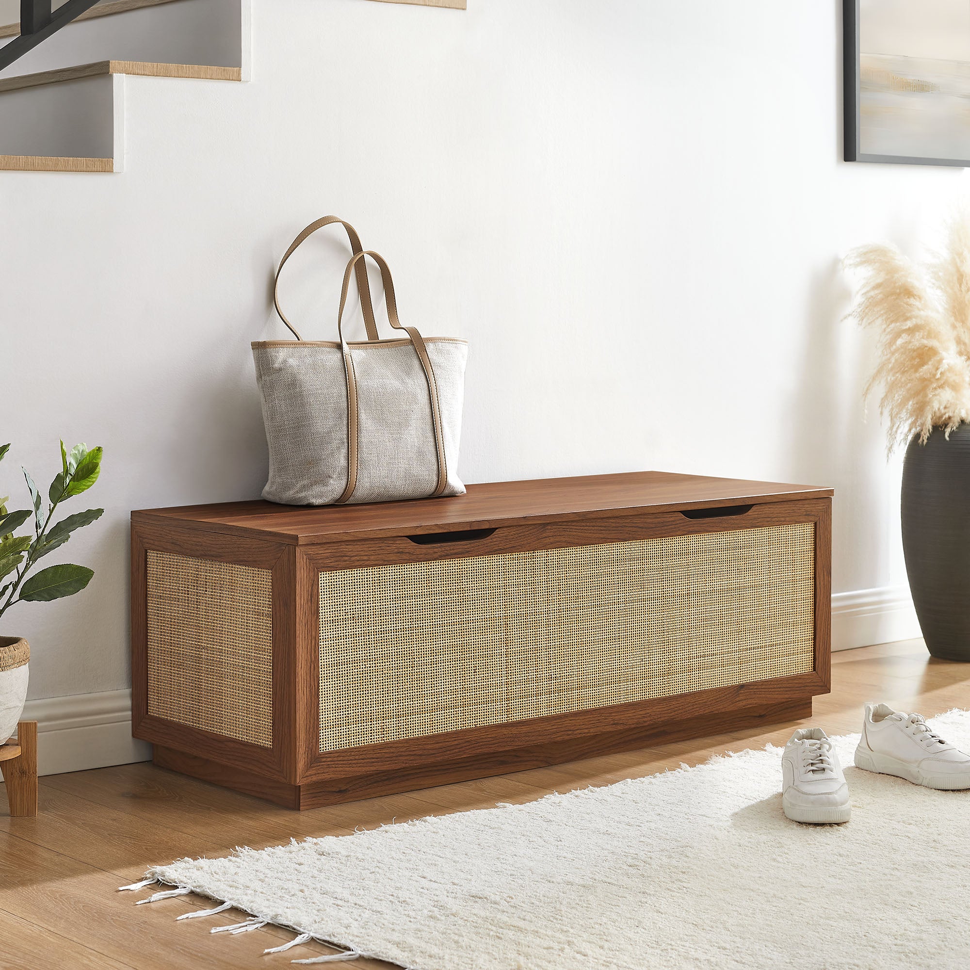 Soma 47" Rattan Storage Bench, Walnut