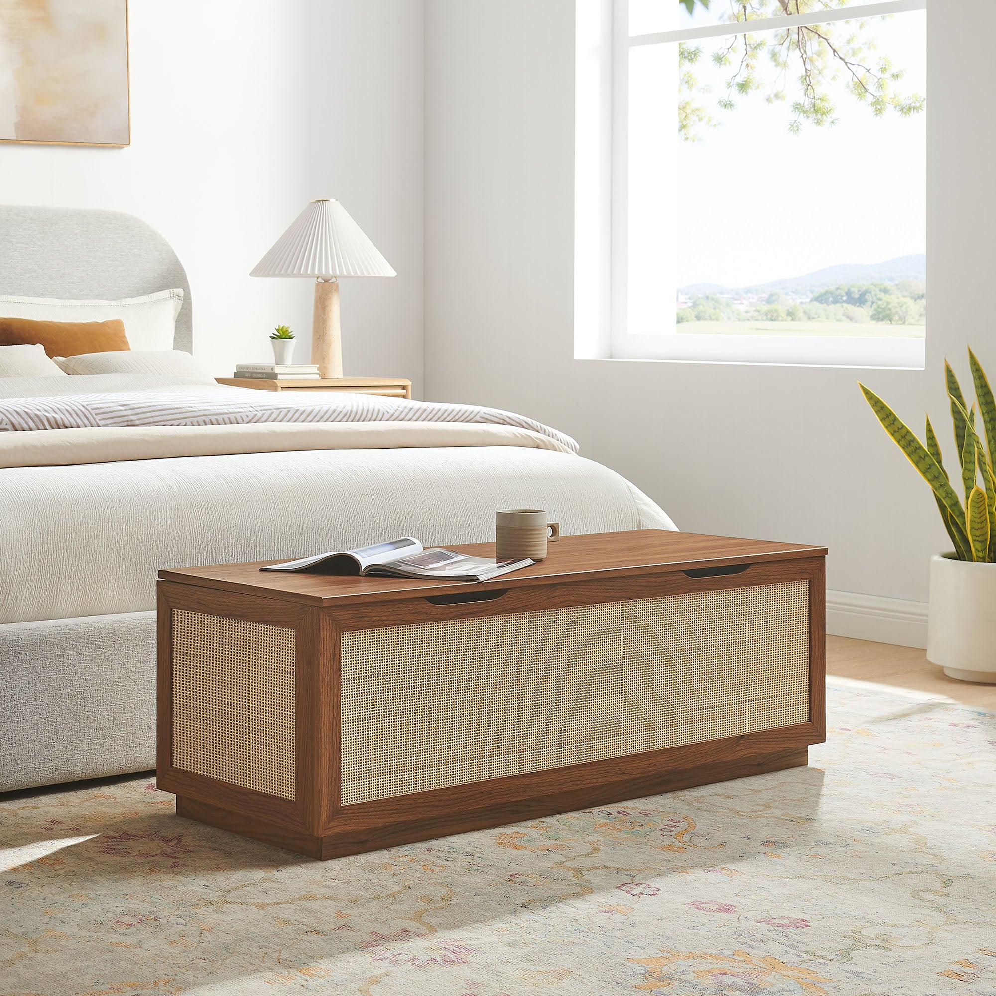 Soma 47" Rattan Storage Bench, Walnut