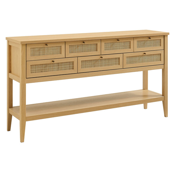 Soma 62 Inch Rattan Console Table, Oak