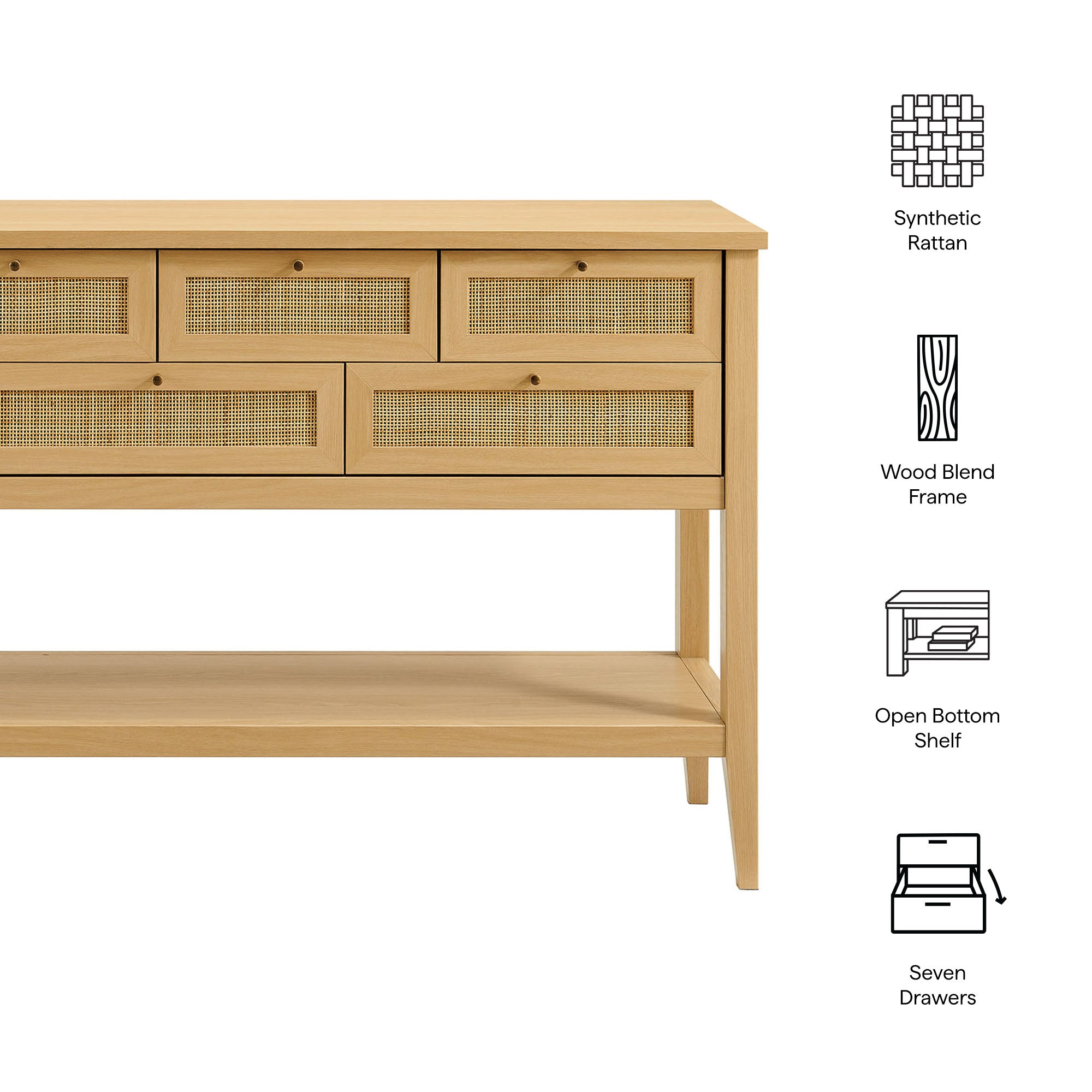 Soma 62 Inch Rattan Console Table, Oak