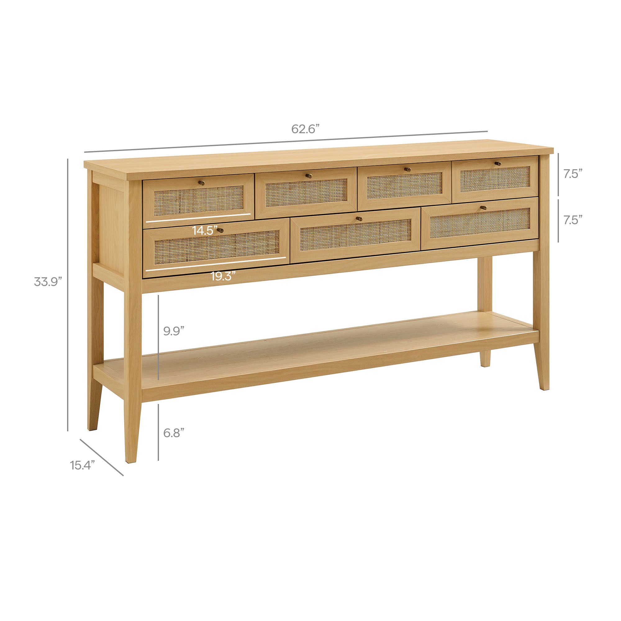 Soma 62 Inch Rattan Console Table, Oak