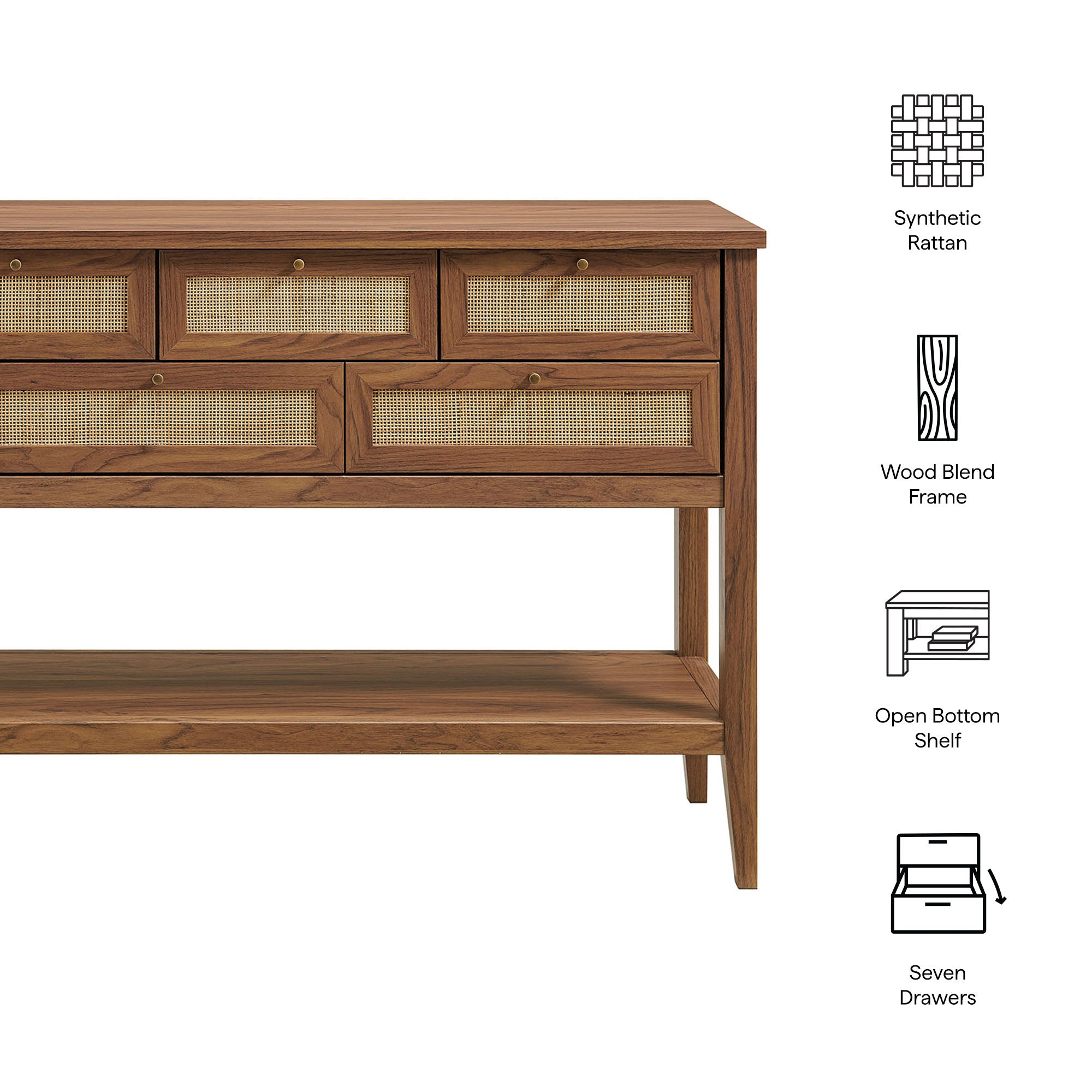 Soma 62 Inch Rattan Console Table, Walnut