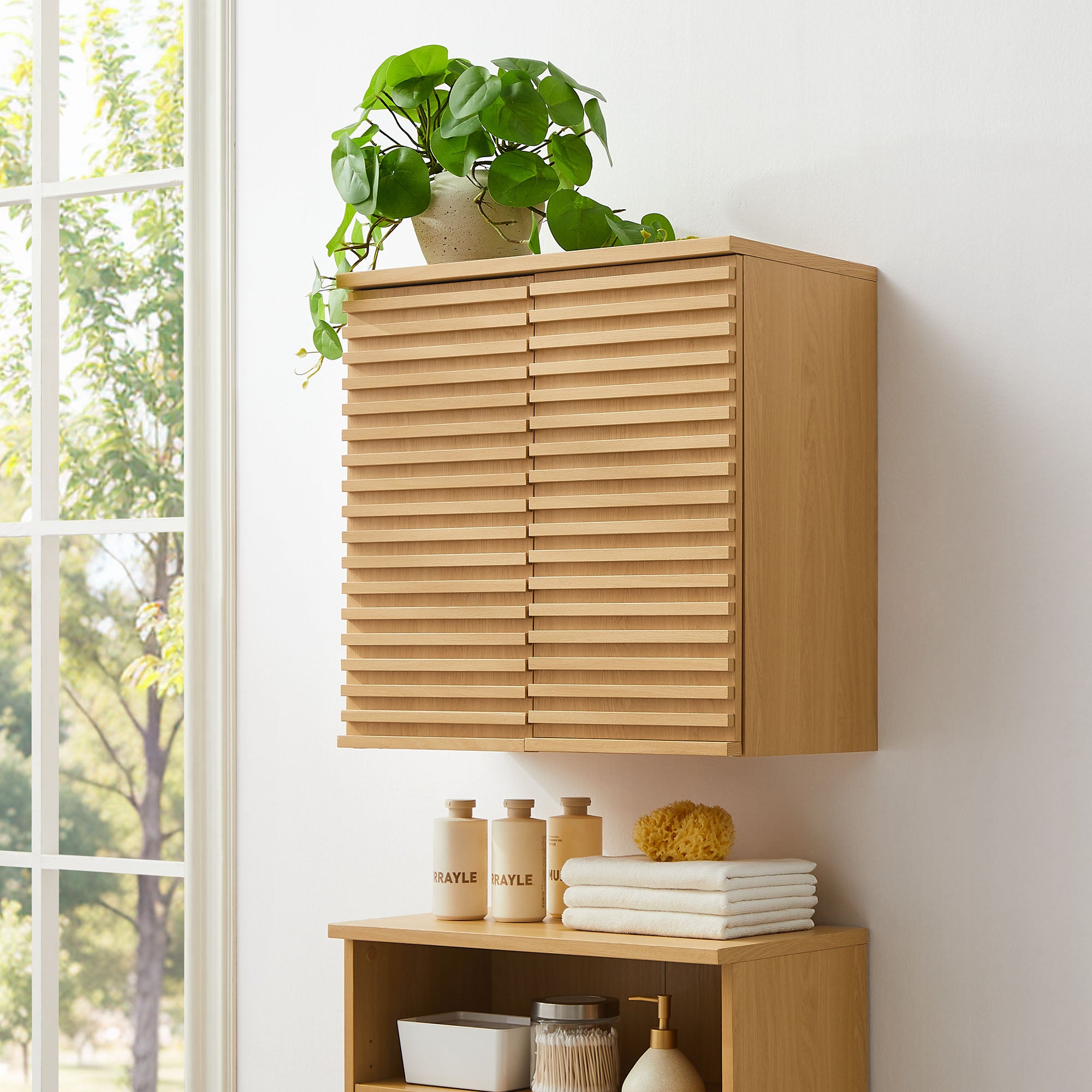 Render Wall Mounted Bathroom Cabinet, Oak