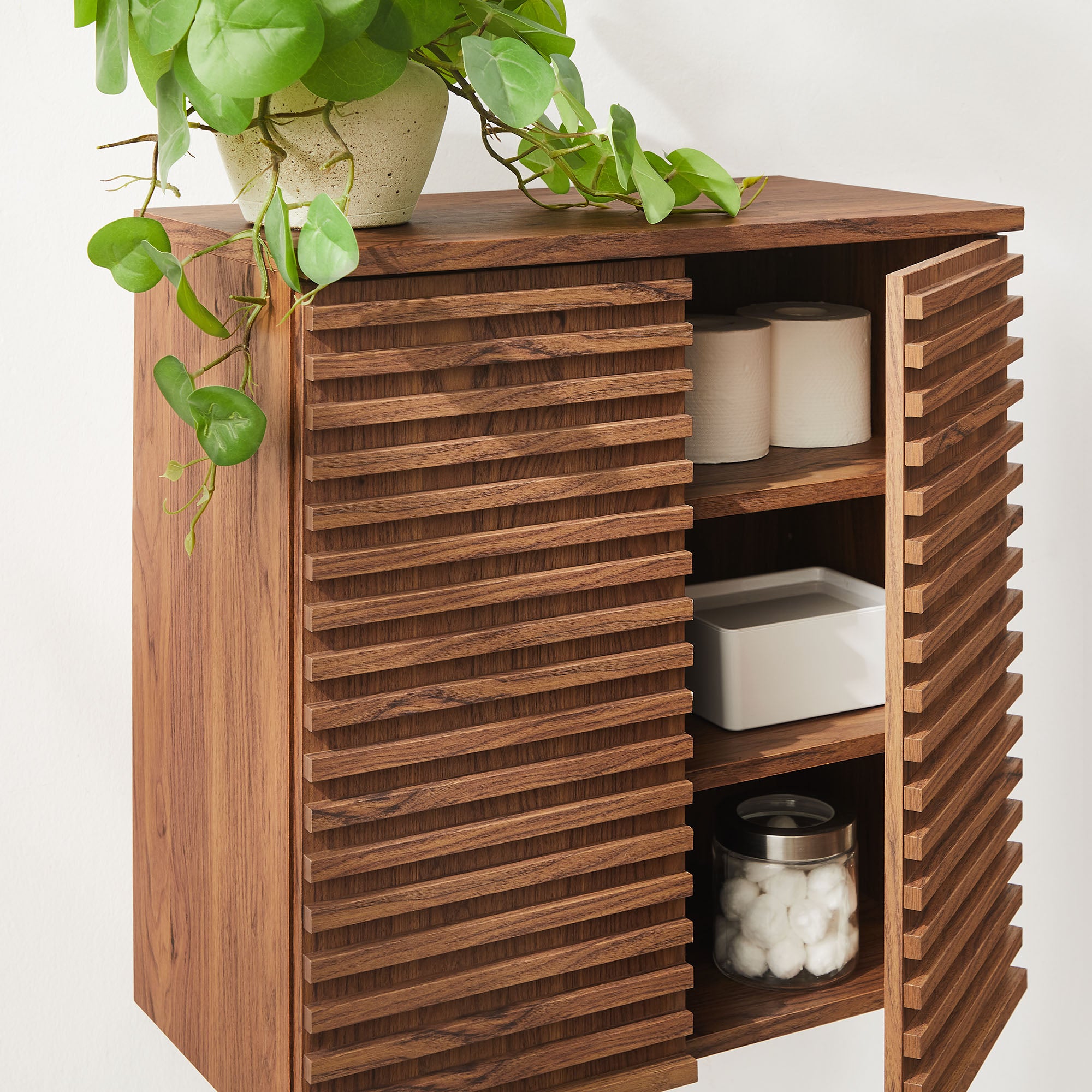 Render Wall Mounted Bathroom Cabinet, Walnut