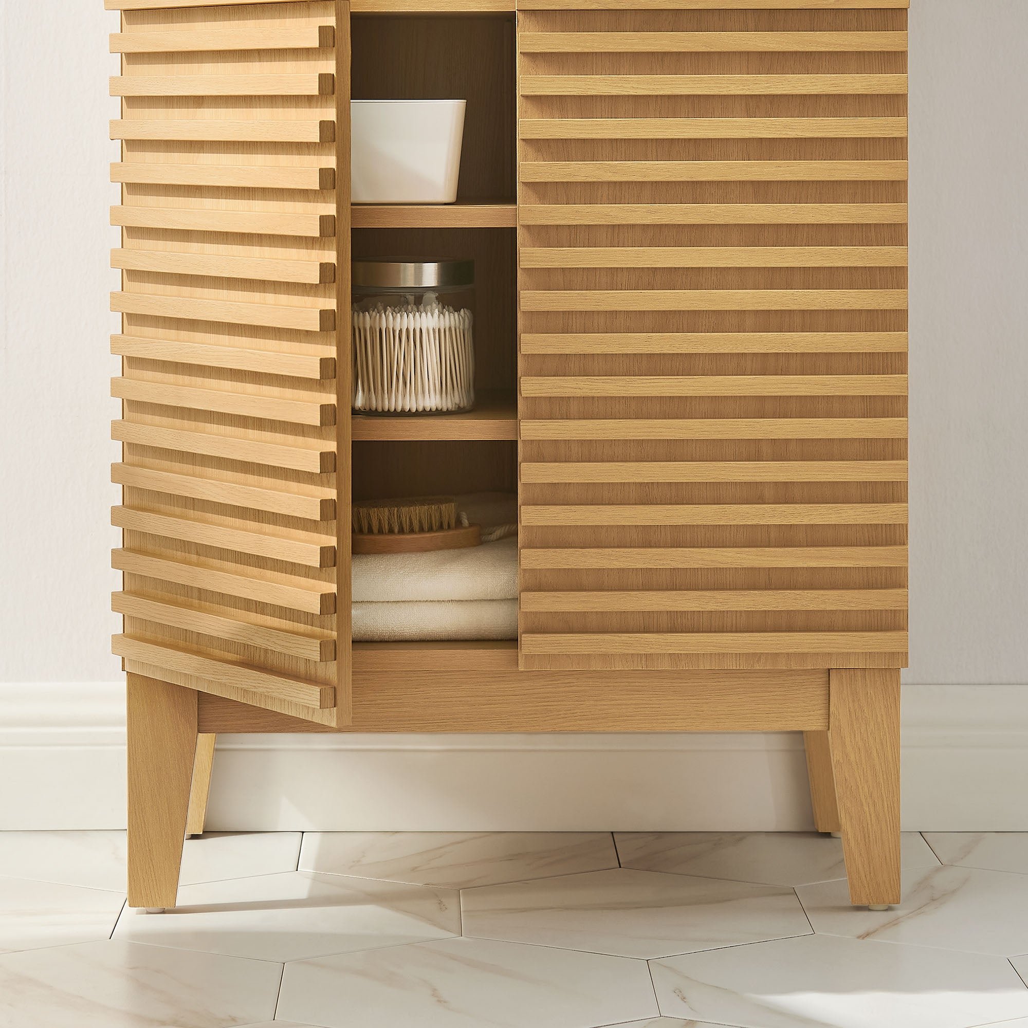 Render Freestanding Bathroom Storage Cabinet, Oak