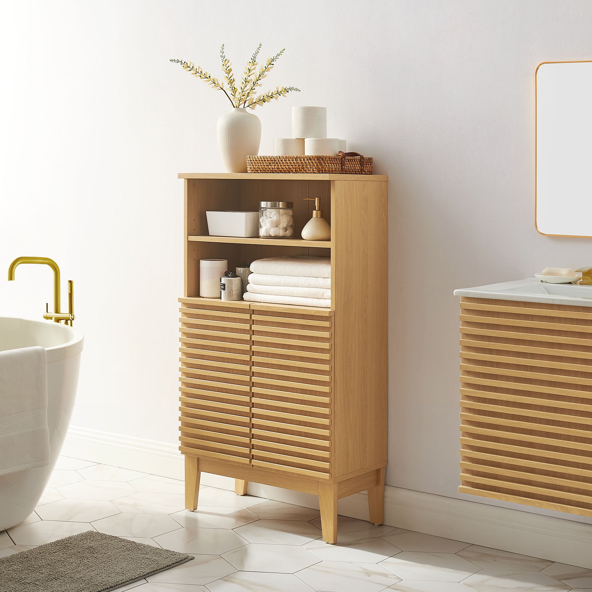Render Freestanding Bathroom Storage Cabinet, Oak