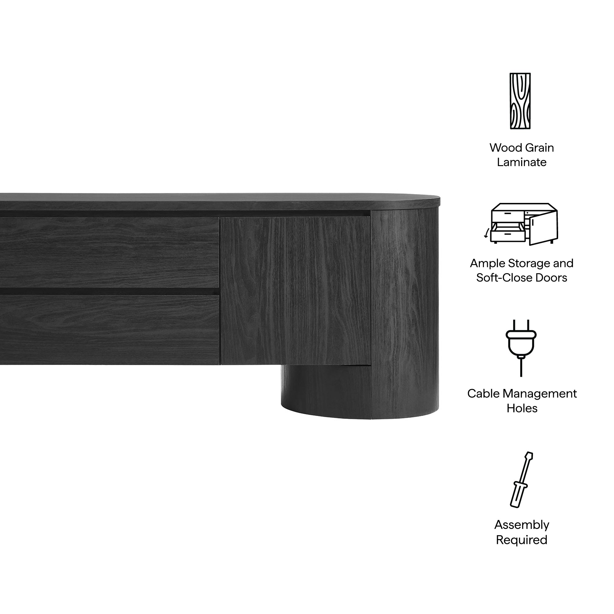 Duval 71 Inch Oval TV Cabinet, Black