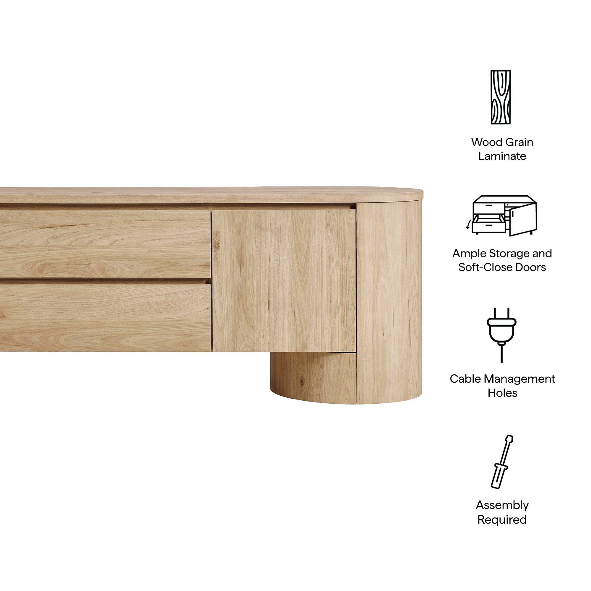 Duval 71 Inch Oval TV Cabinet, Light Oak
