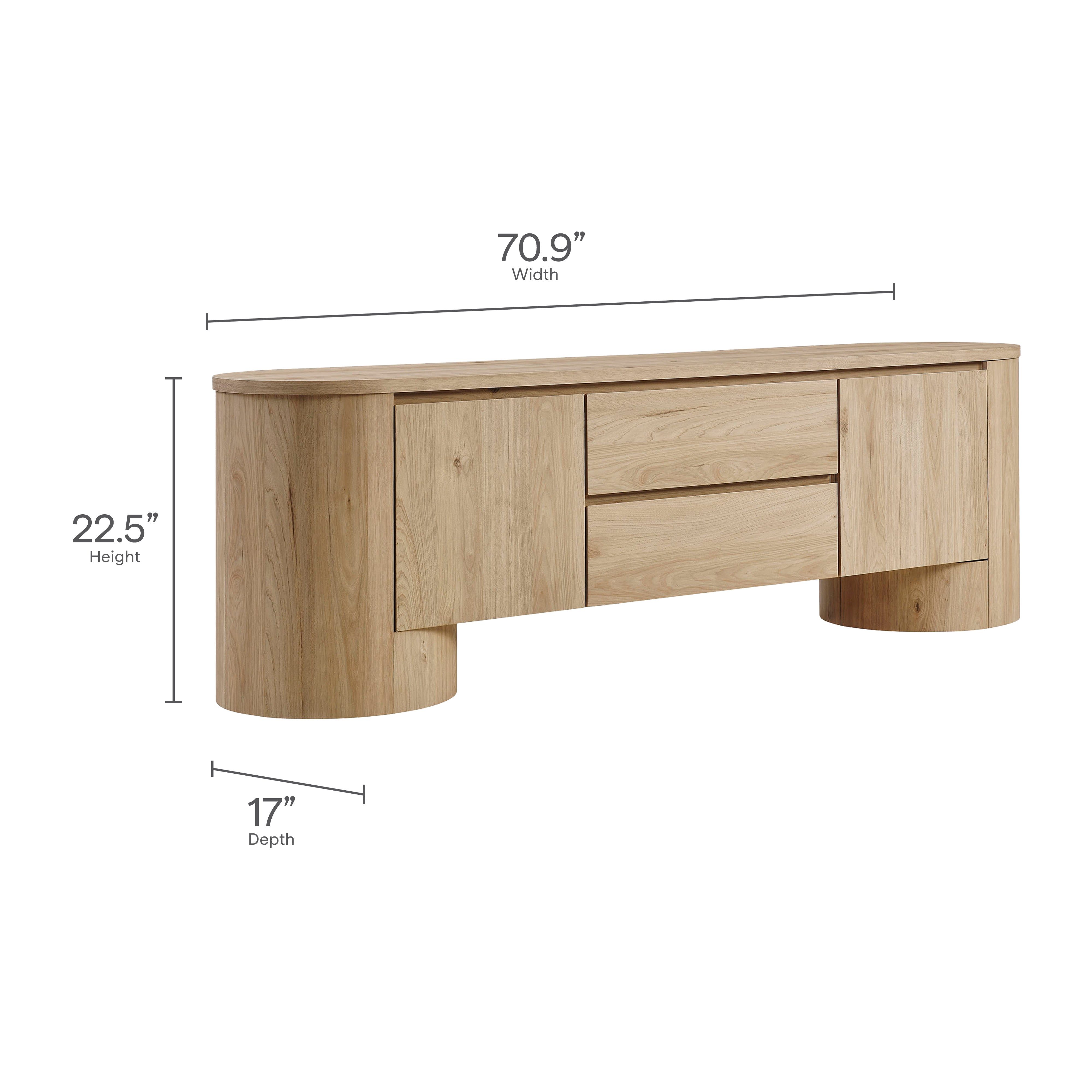 Duval 71 Inch Oval TV Cabinet, Light Oak