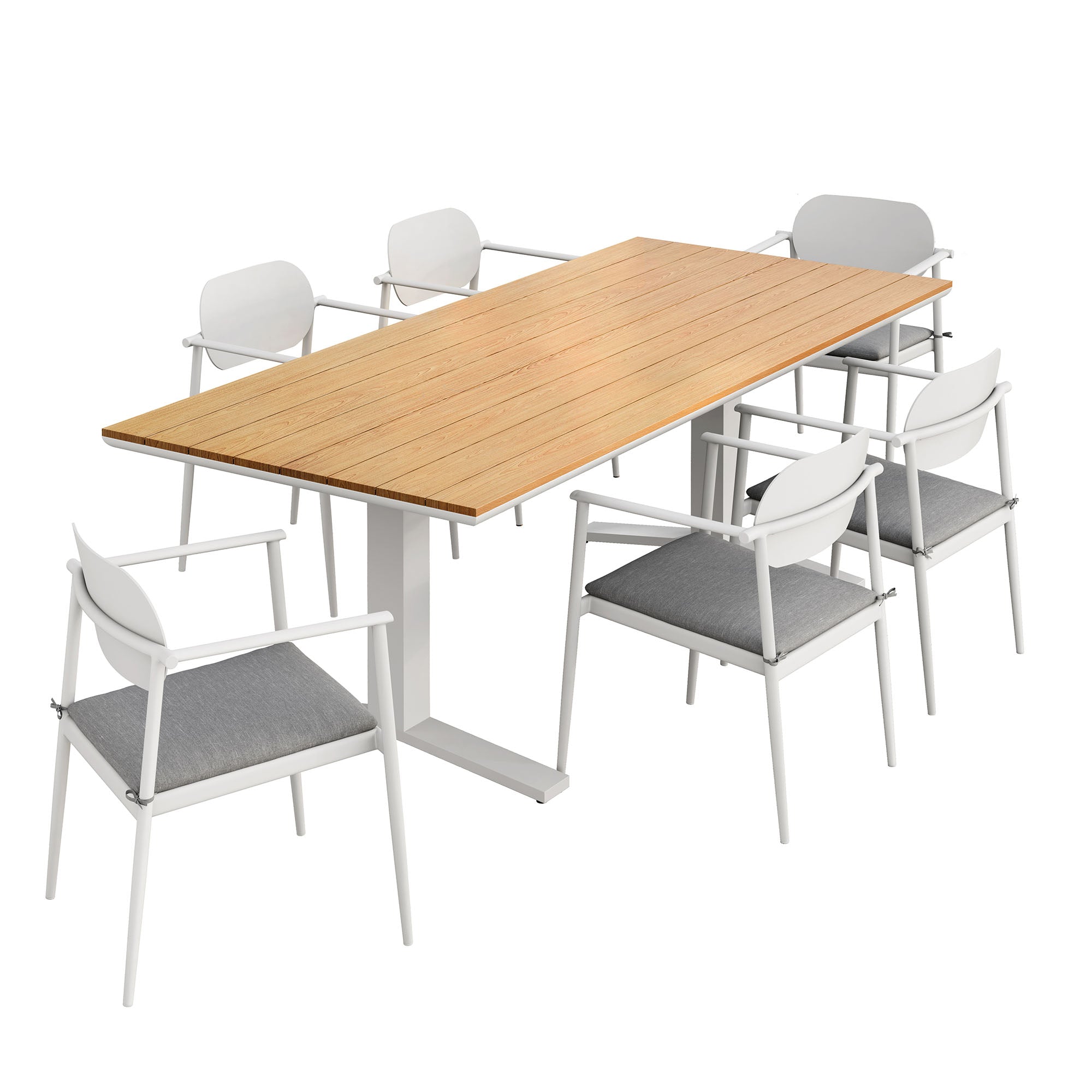 Aeris 7-Piece Outdoor Patio Aluminum Dining Set, White Light Gray