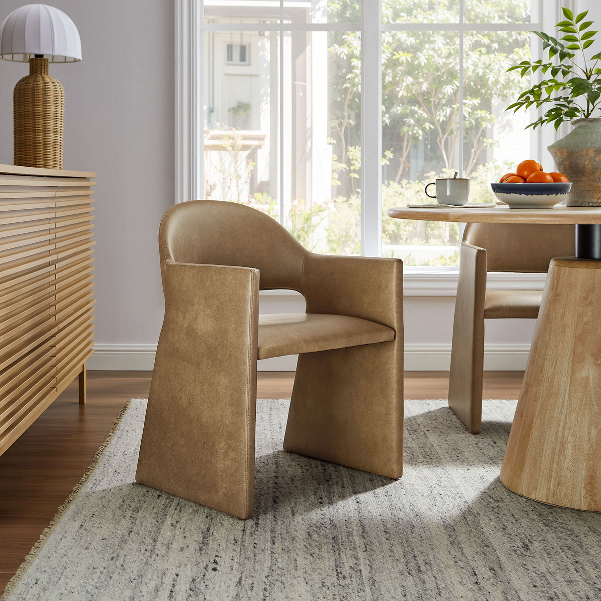 Talia Vegan Leather Dining Armchair, Toast