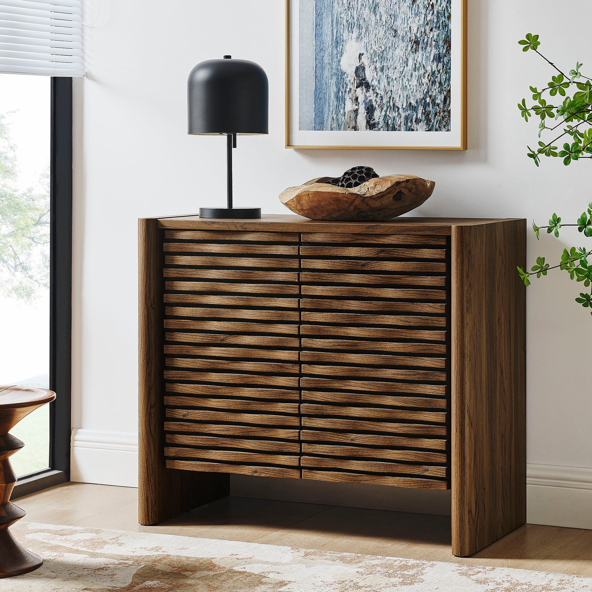 Emric Wave Accent Cabinet, Walnut