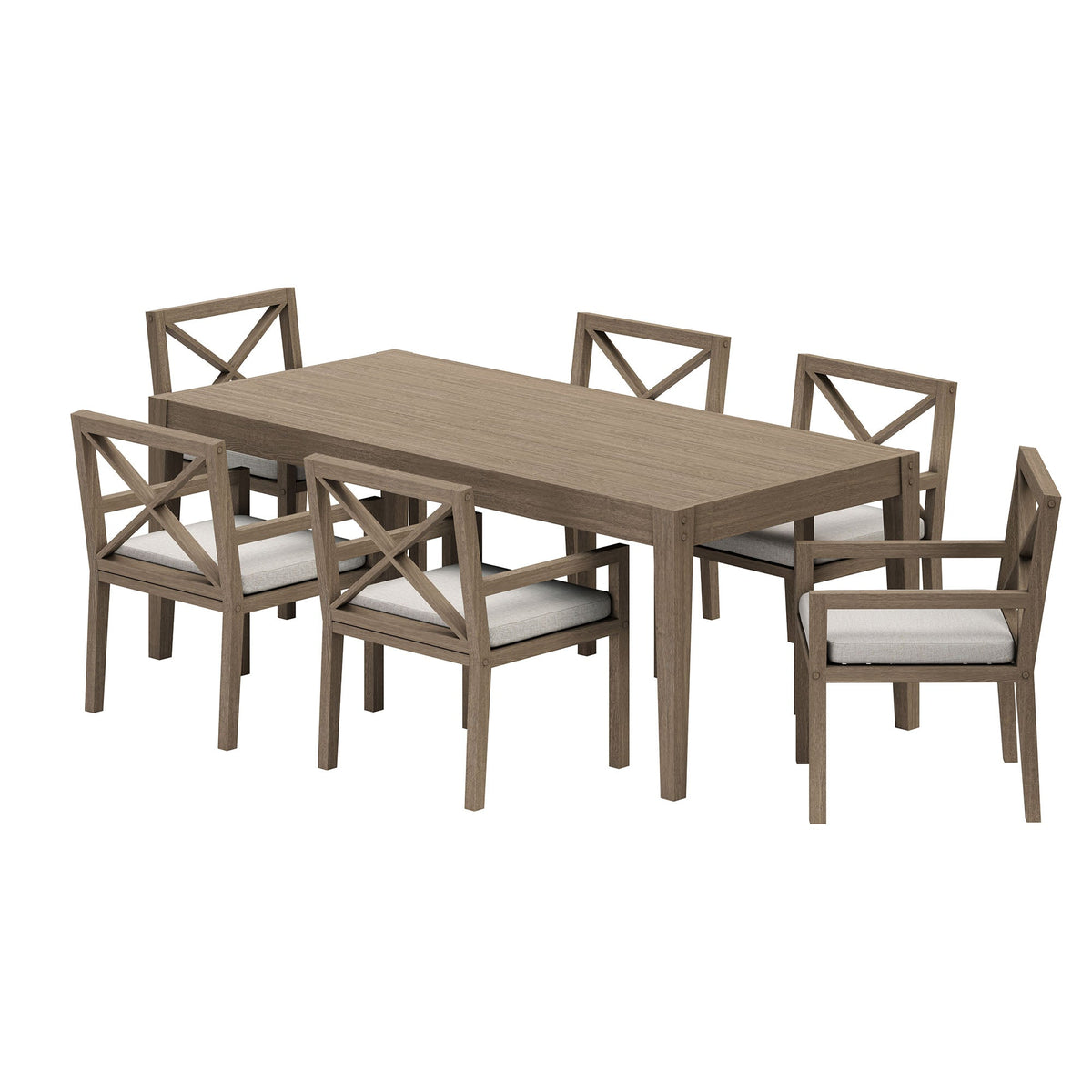 Northlake 7-Piece Outdoor Patio Teak Wood Dining Set, Pebble