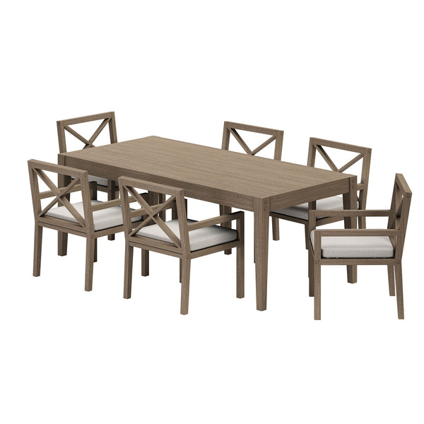 Northlake 7-Piece Outdoor Patio Teak Wood Dining Set, Pebble