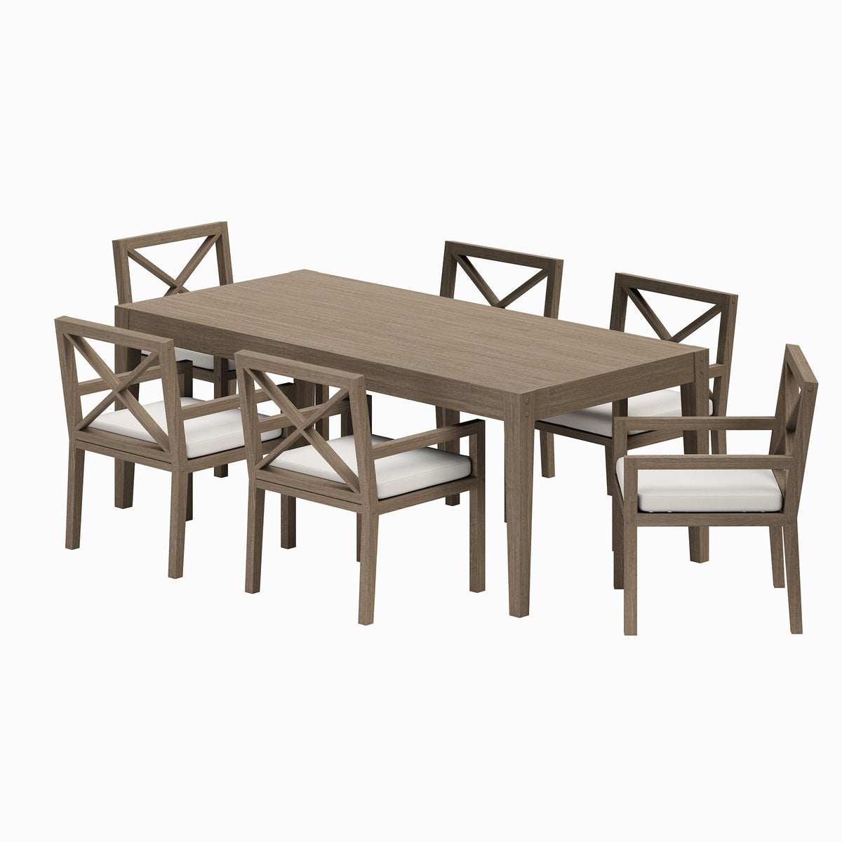 Northlake 7-Piece Outdoor Patio Teak Wood Dining Set, Weathered Gray