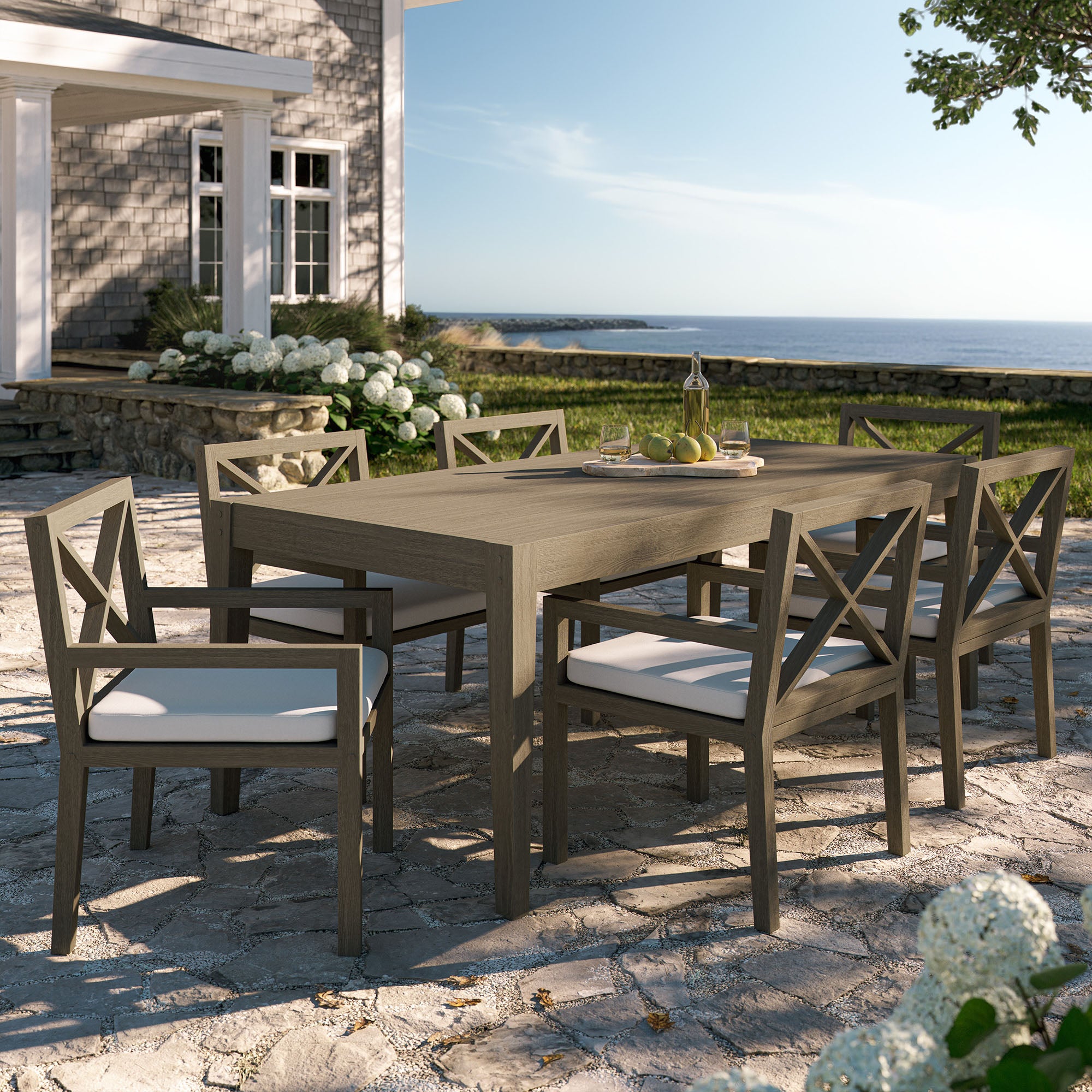 Northlake 7-Piece Outdoor Patio Teak Wood Dining Set, Weathered Gray
