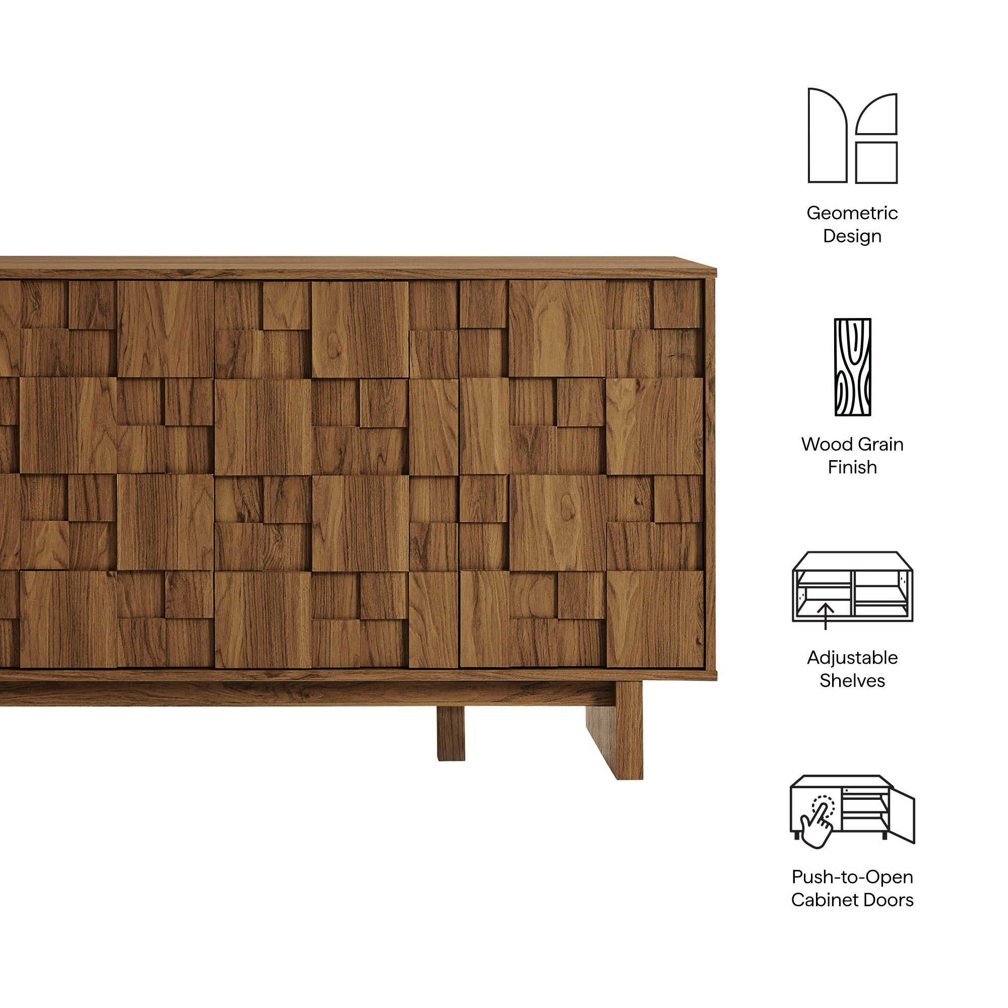 Owen 59 Inch 4 Door Geometric Sideboard, Walnut