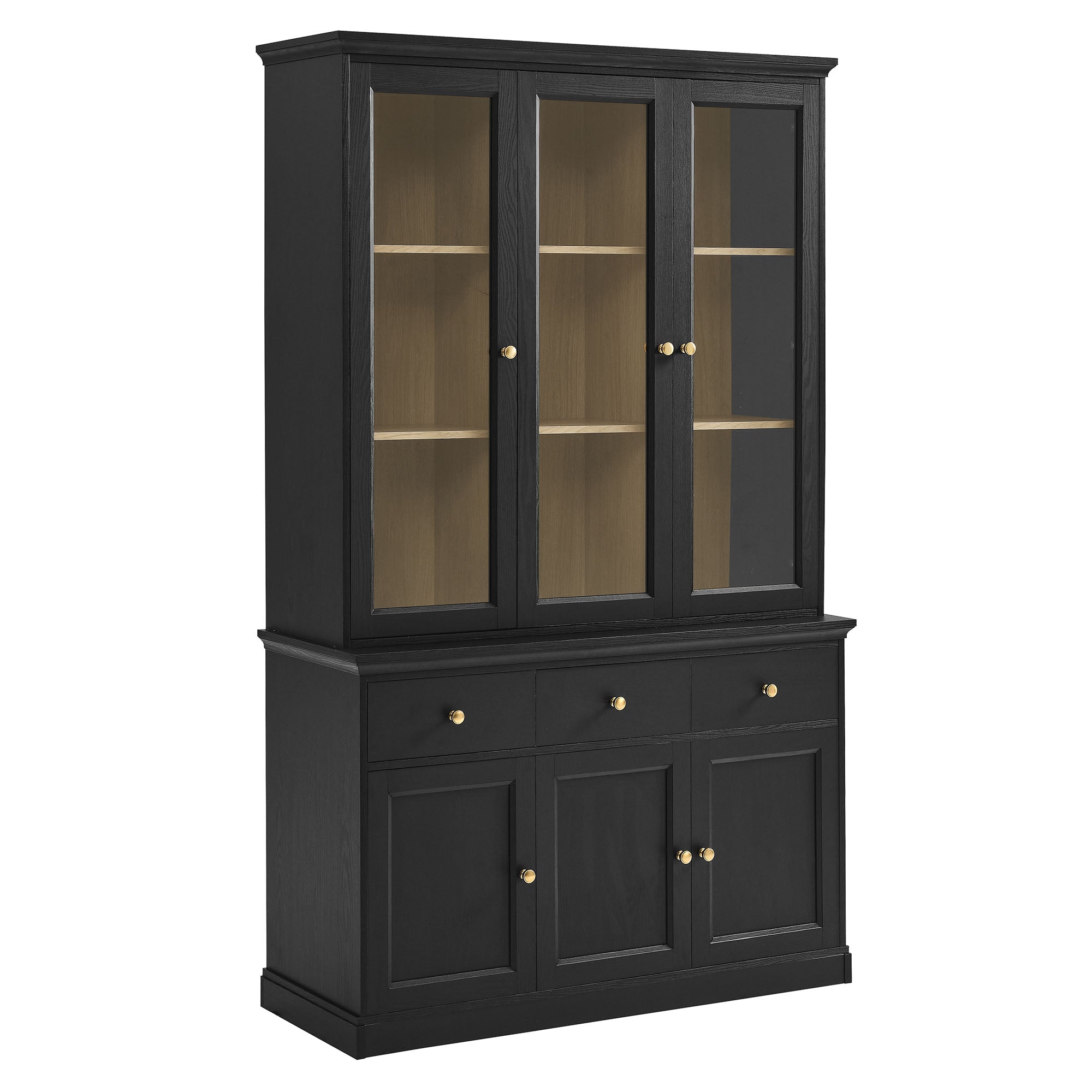 Amara 79 Inch Large Storage Display Cabinet, Black Oak
