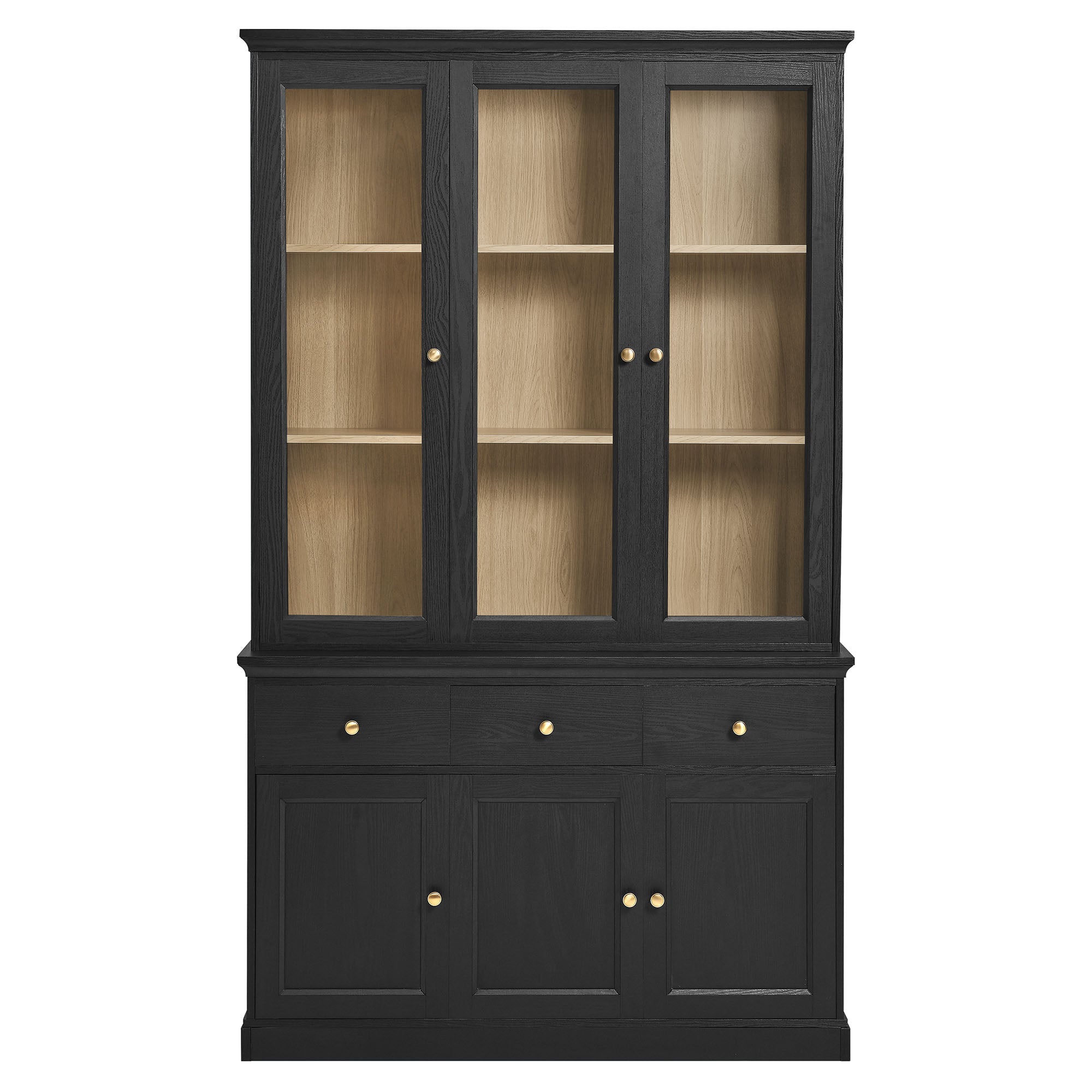 Amara 79 Inch Large Storage Display Cabinet, Black Oak