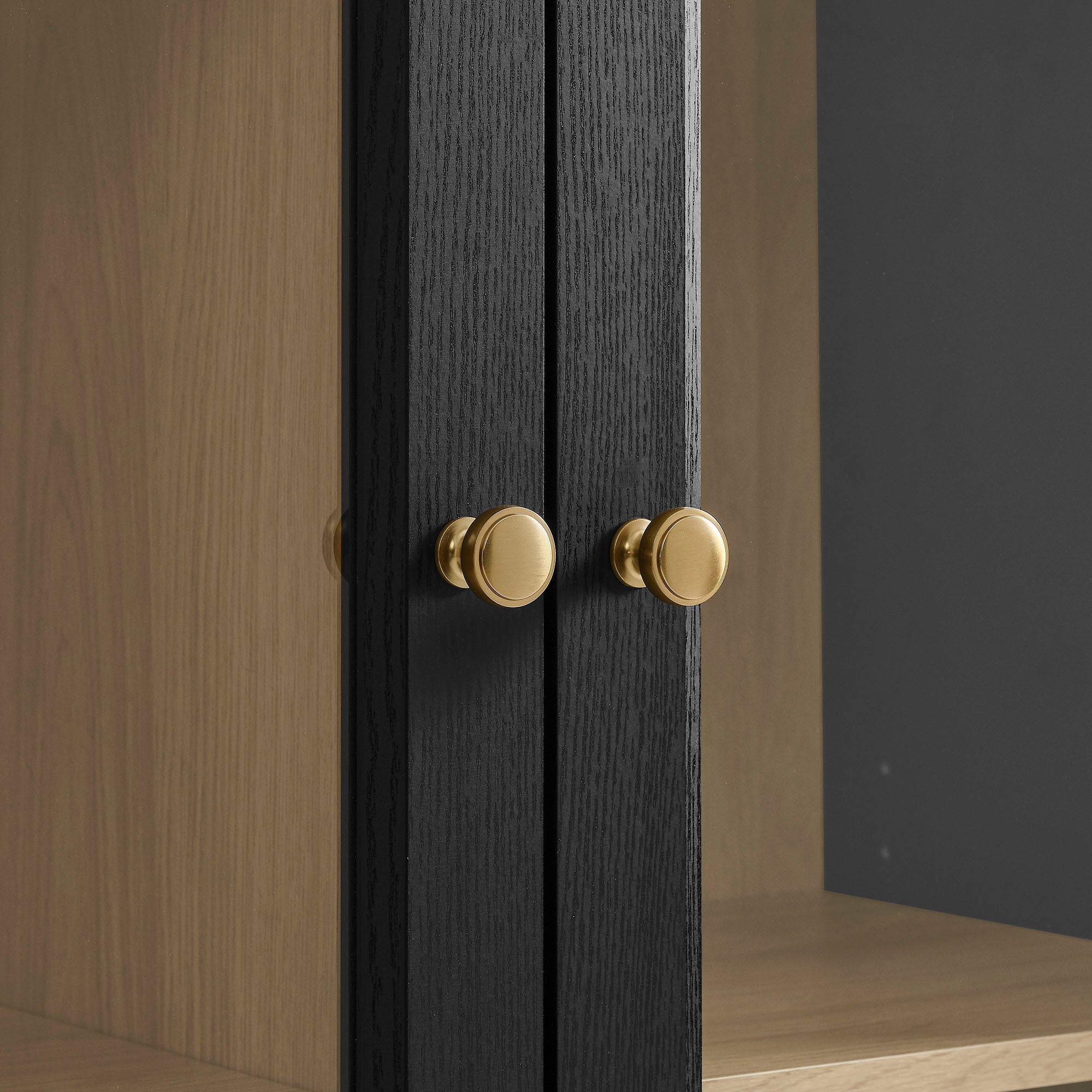 Amara 79 Inch Large Storage Display Cabinet, Black Oak