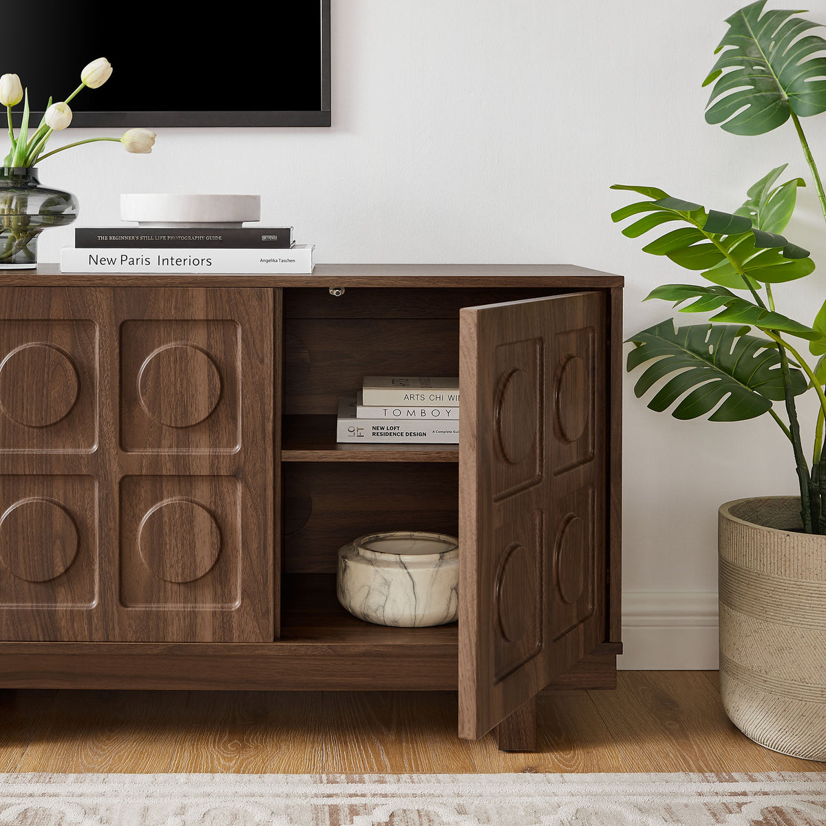 Knox 71 Inch TV Stand, Walnut