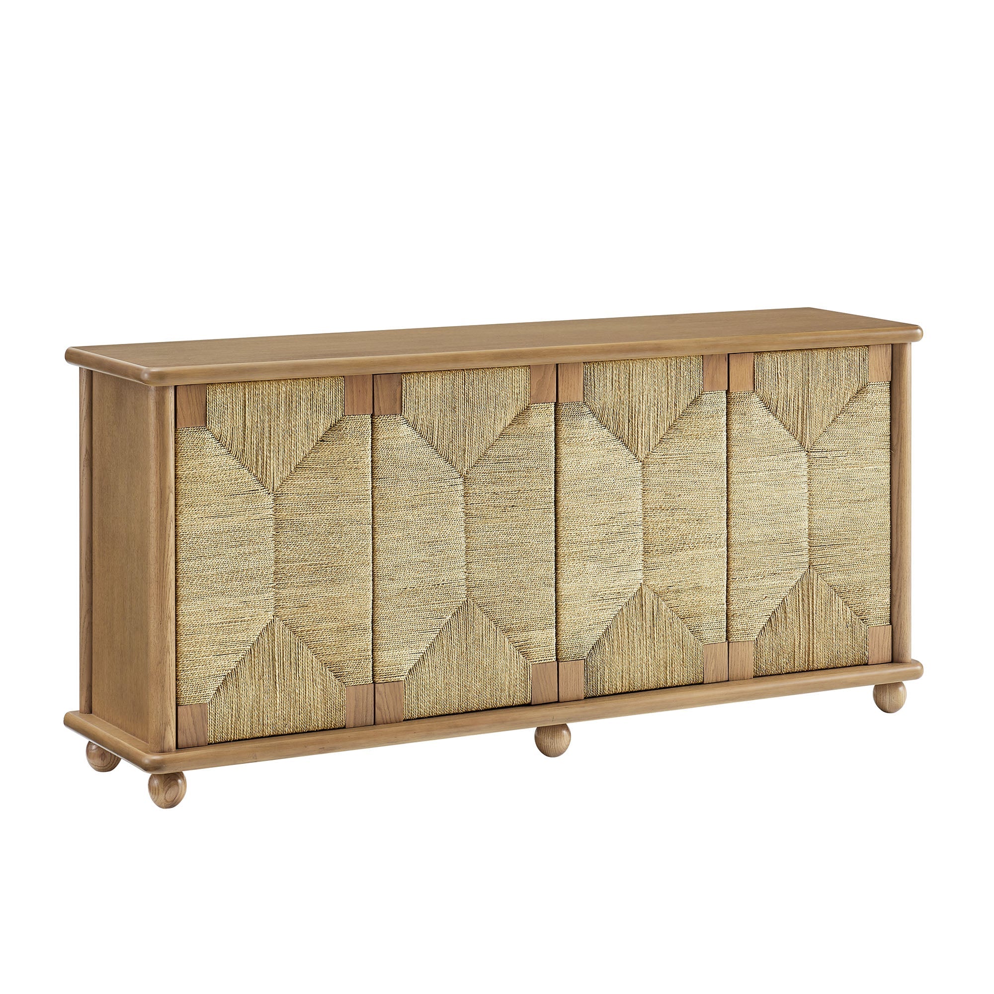 Marola 71 Inch Oak Wood Seagrass Sideboard, Oak