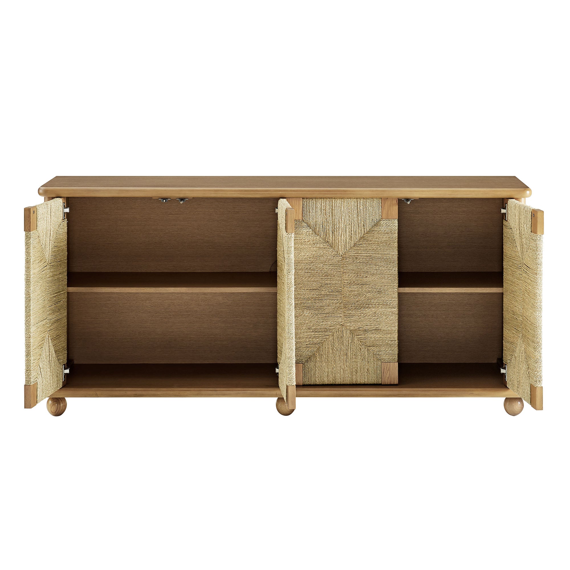 Marola 71 Inch Oak Wood Seagrass Sideboard, Oak