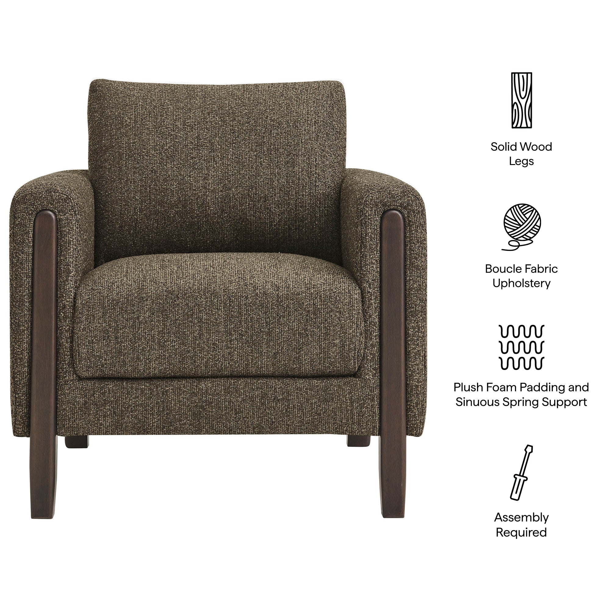 Hawken Boucle Fabric Accent Armchair, Antique Espresso