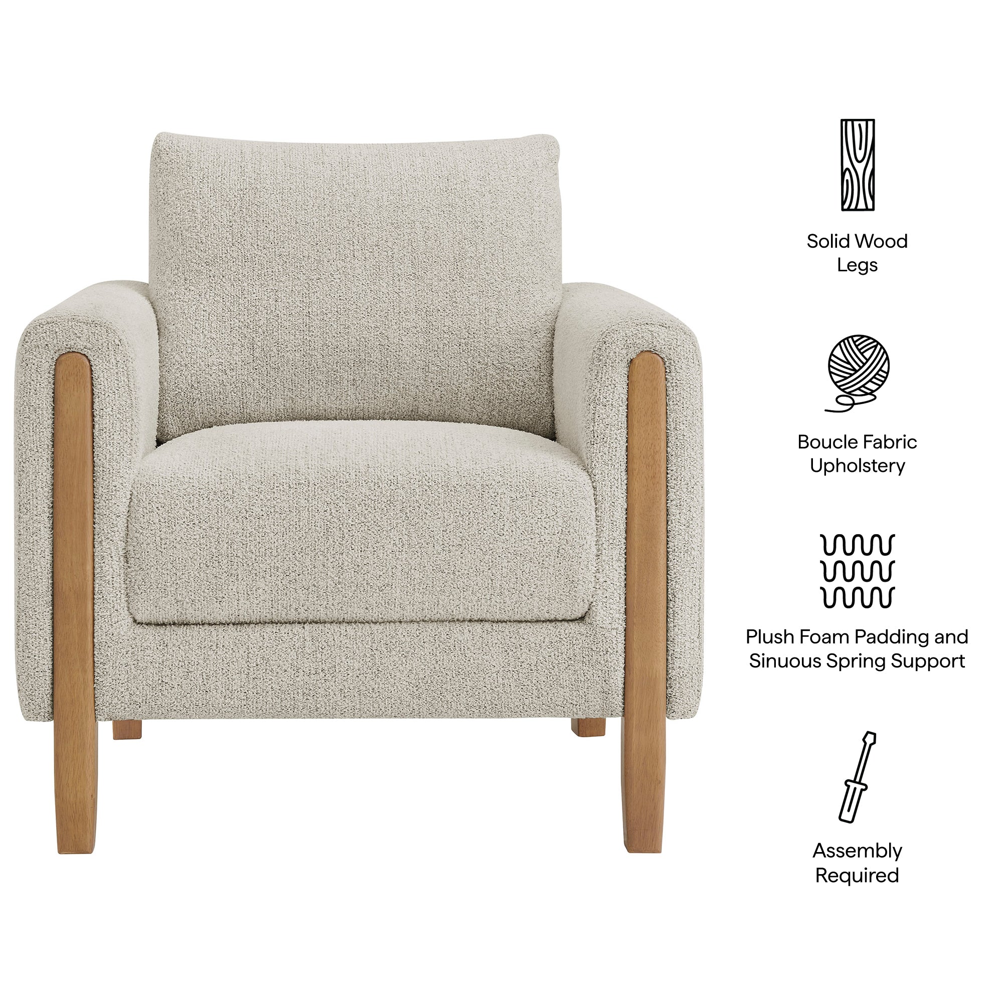Hawken Boucle Fabric Accent Armchair, Parchment Beech