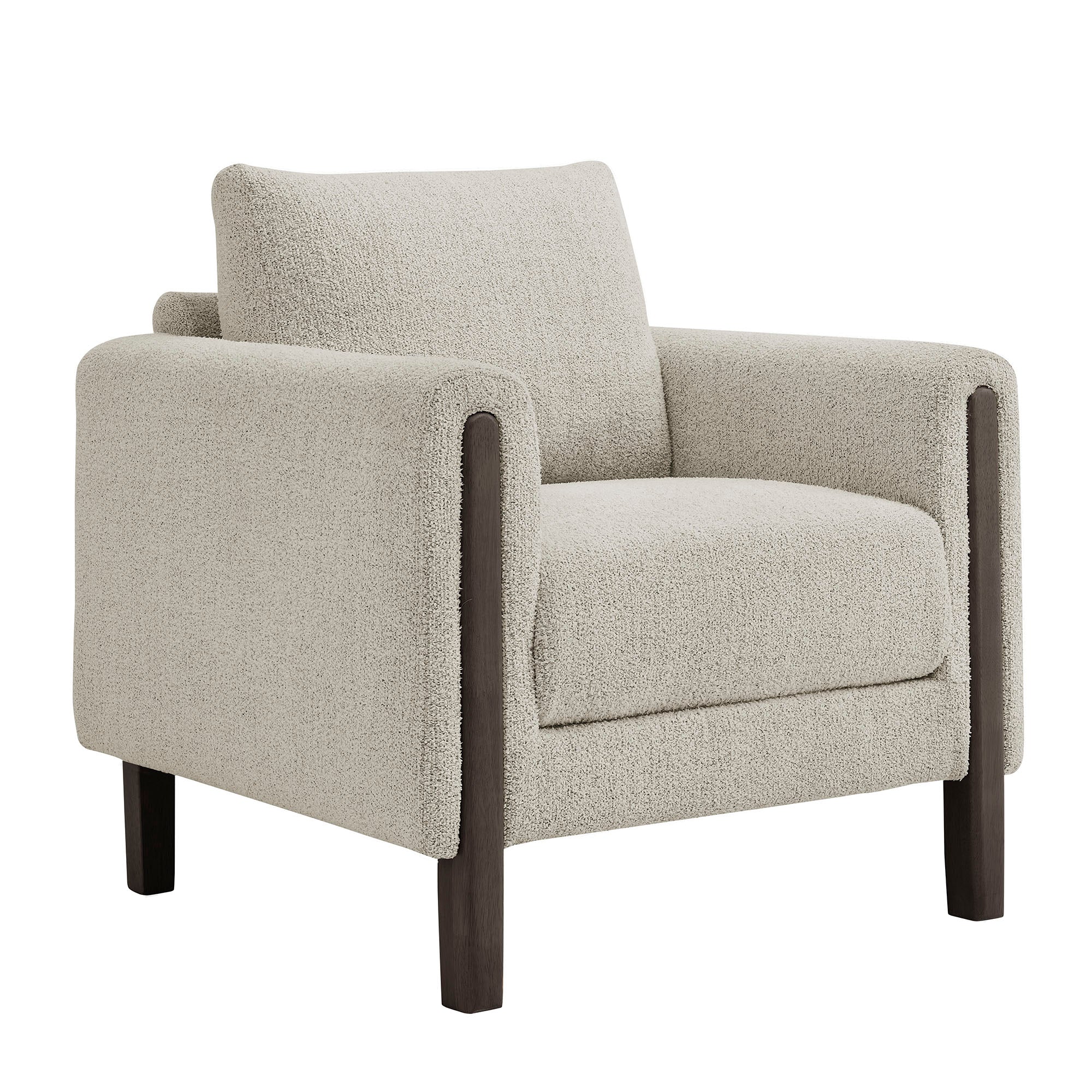 Hawken Boucle Fabric Accent Armchair, Parchment Espresso