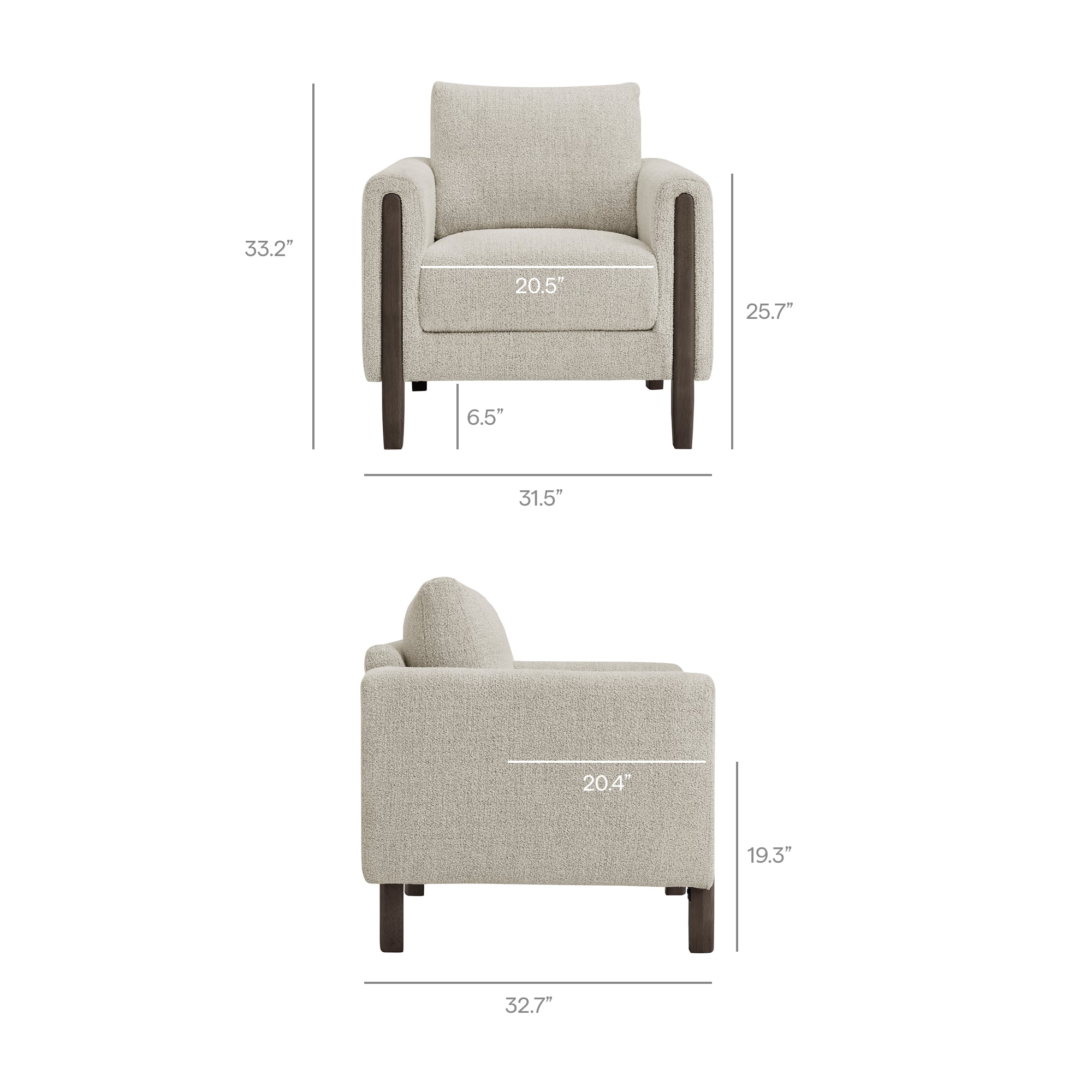 Hawken Boucle Fabric Accent Armchair, Parchment Espresso