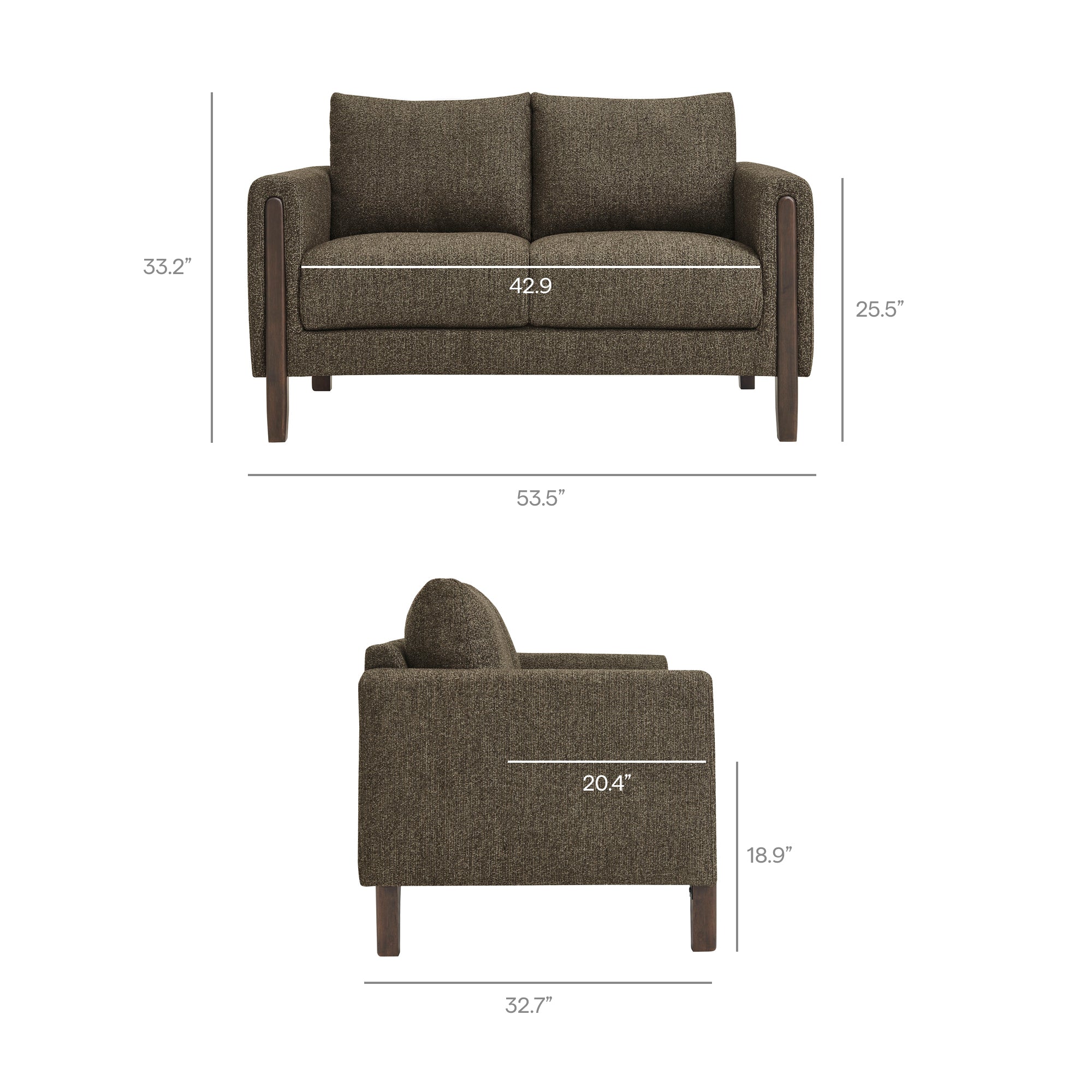 Hawken Boucle Fabric Loveseat, Antique Espresso